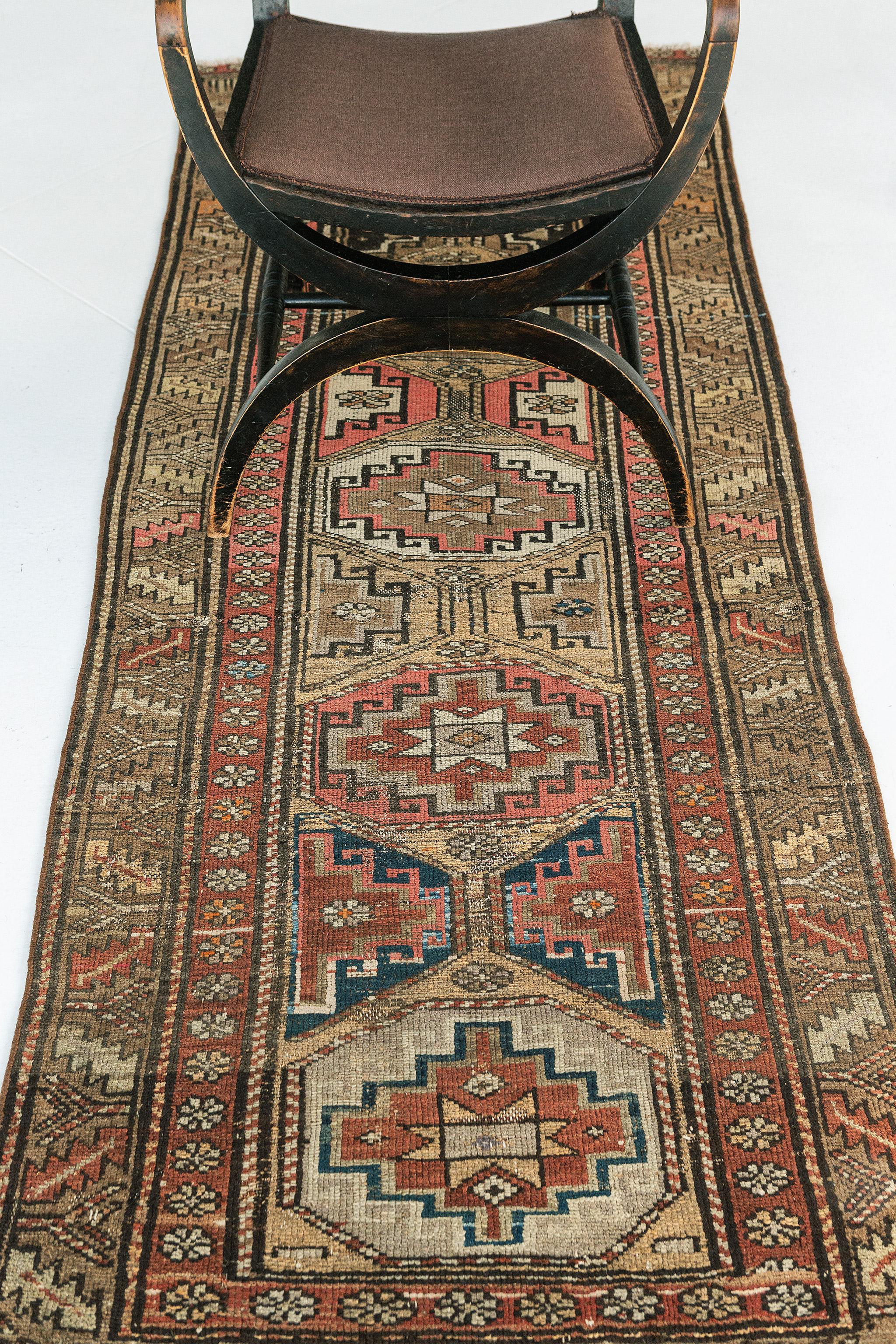 Hand-Knotted Antique Persian Kordestan Runner 28438 For Sale