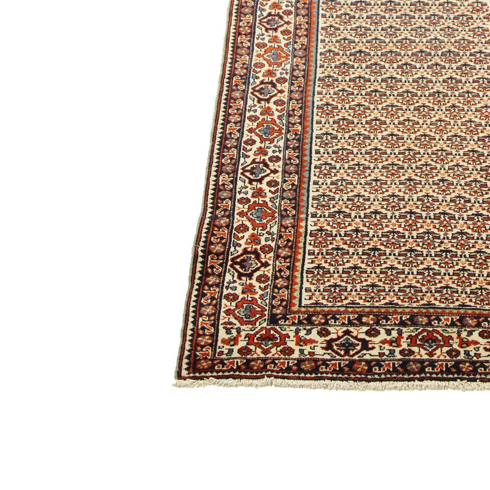Hand-Woven Antique Persian Kordi Runner Rug in Ivory with Red and Black Floral Details For Sale