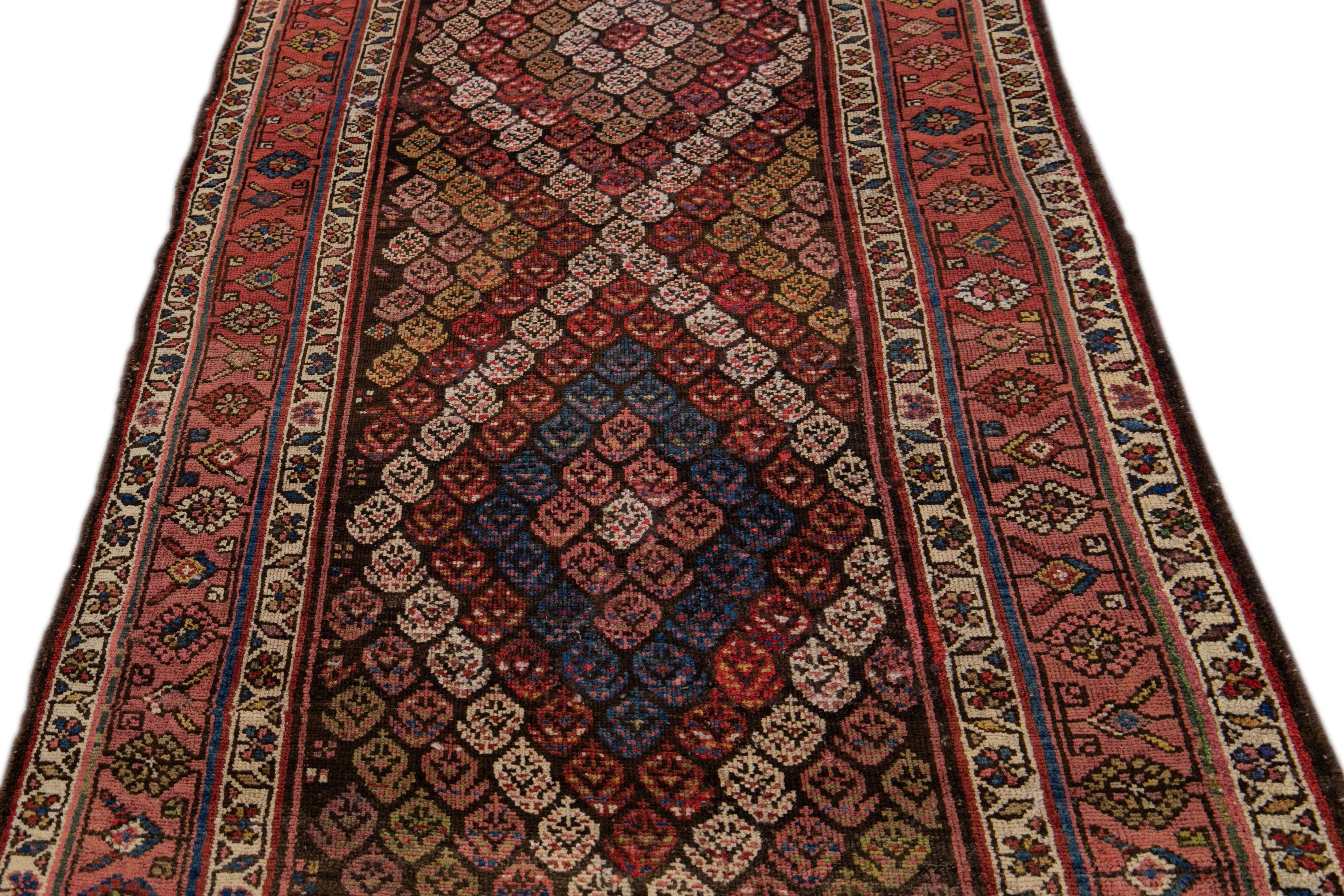Islamic Antique Persian Kurd Handmade Allover Multicolor Wool Runner For Sale