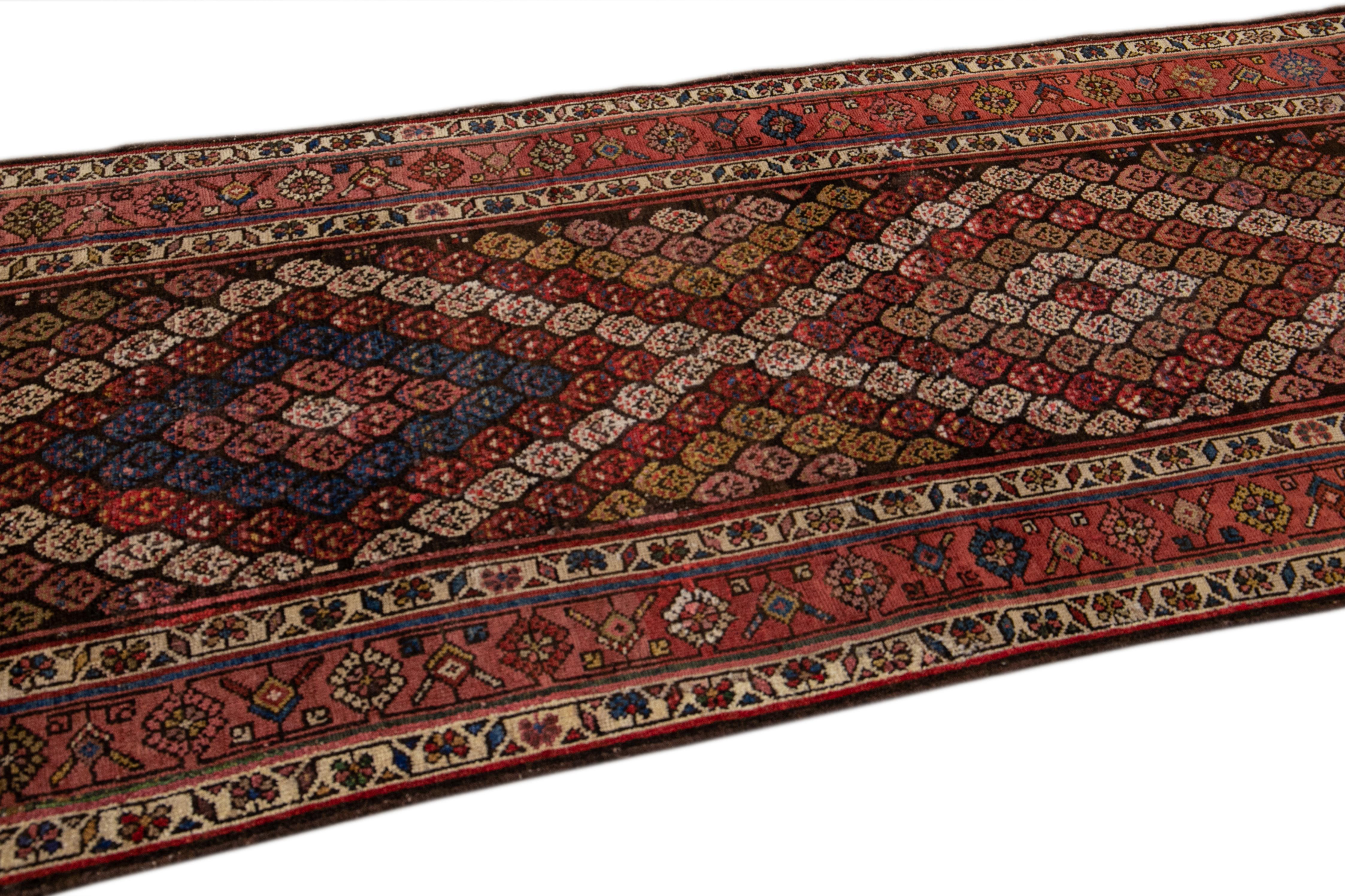 Antique Persian Kurd Handmade Allover Multicolor Wool Runner In Excellent Condition For Sale In Norwalk, CT