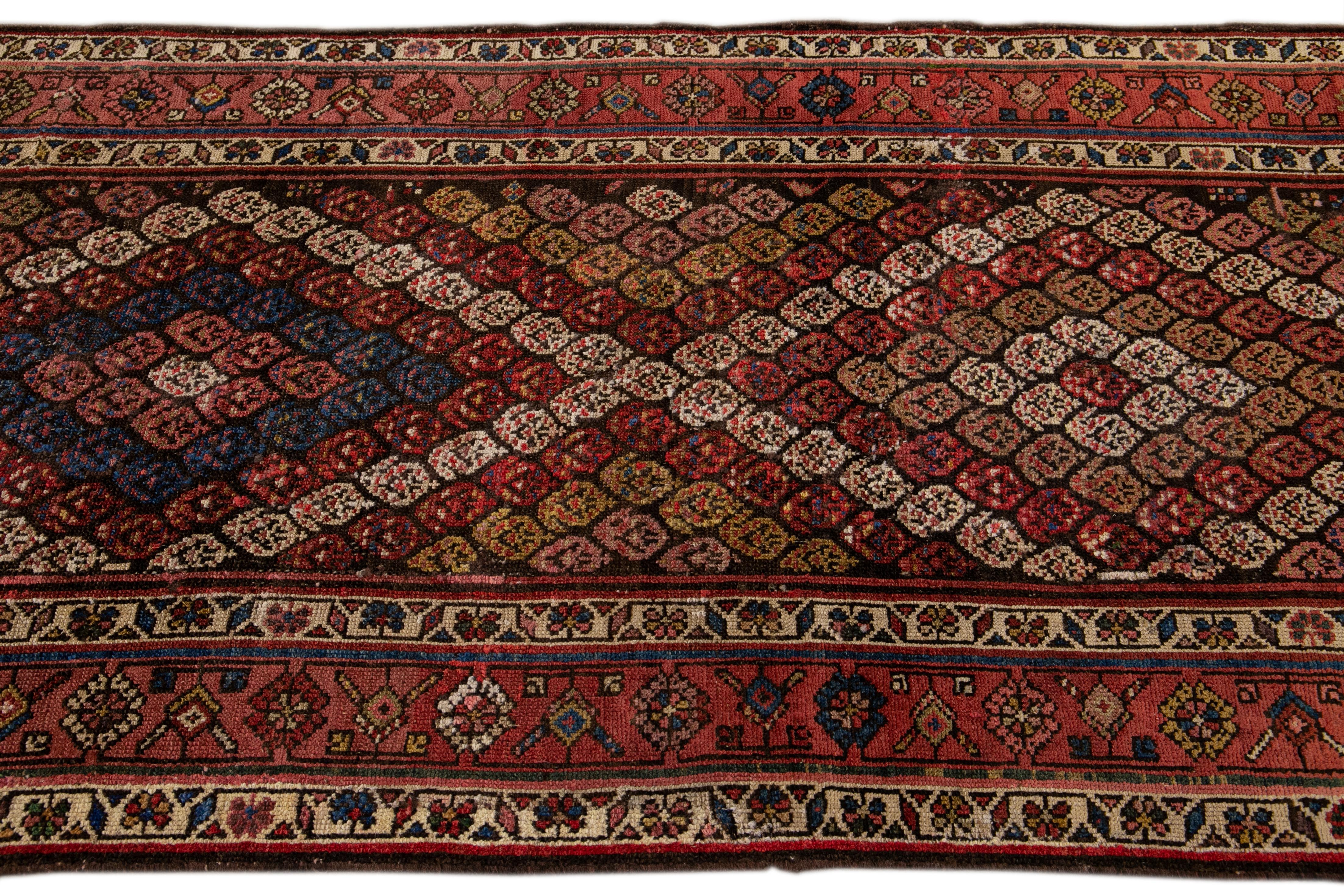 20th Century Antique Persian Kurd Handmade Allover Multicolor Wool Runner For Sale