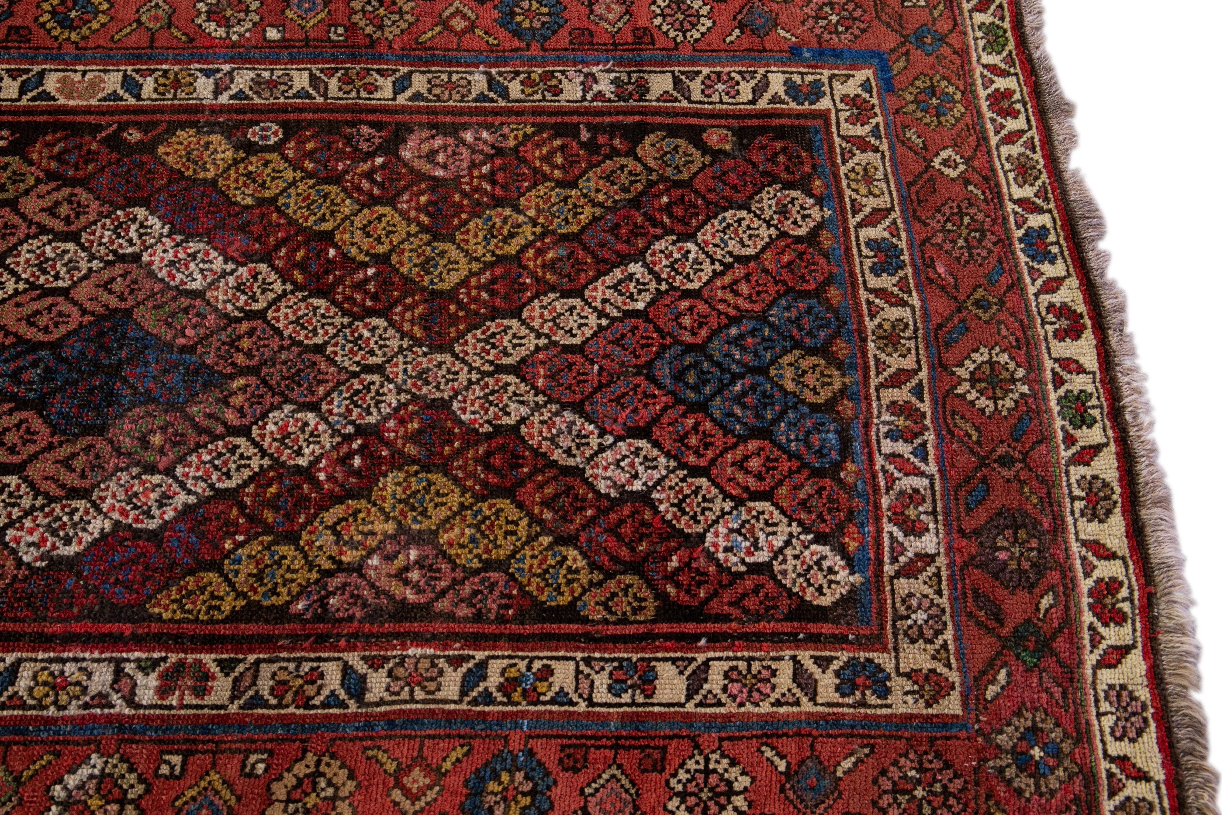Antique Persian Kurd Handmade Allover Multicolor Wool Runner For Sale 1