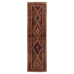 Antique Persian Kurd Handmade Allover Multicolor Wool Runner