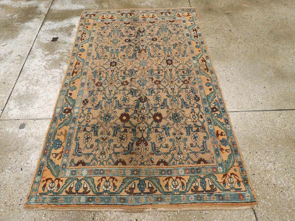 Early 20th Century Handmade Persian Kurd Throw Rug In Light Brown And Blue Green In Good Condition For Sale In New York, NY