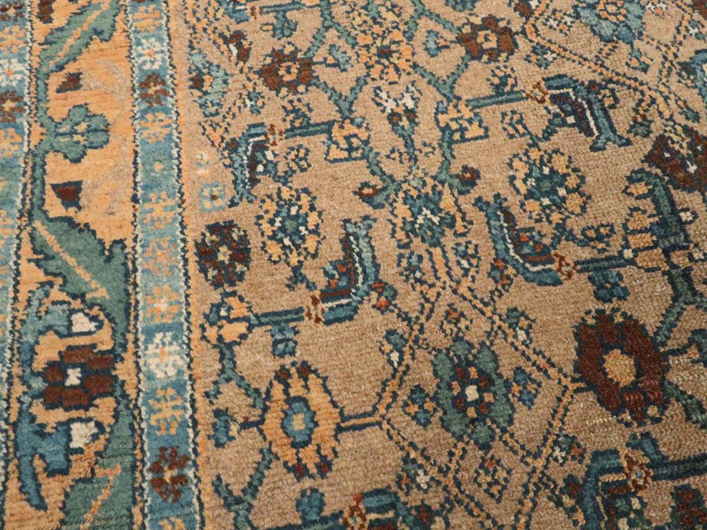Wool Early 20th Century Handmade Persian Kurd Throw Rug In Light Brown And Blue Green For Sale