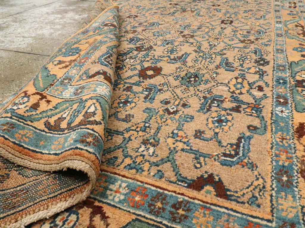 Early 20th Century Handmade Persian Kurd Throw Rug In Light Brown And Blue Green For Sale 2