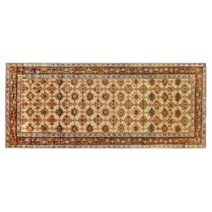 Antique Persian Kurd Rug, Gallery Size, Repeating Rosettes in Soft Tones