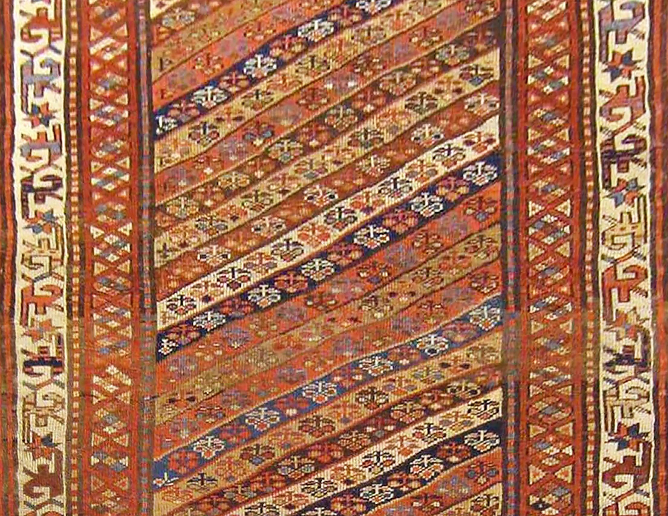 Antique Persian Kurd Rug, Runner Size, W/ Diagonal Stripes In Good Condition For Sale In New York, NY