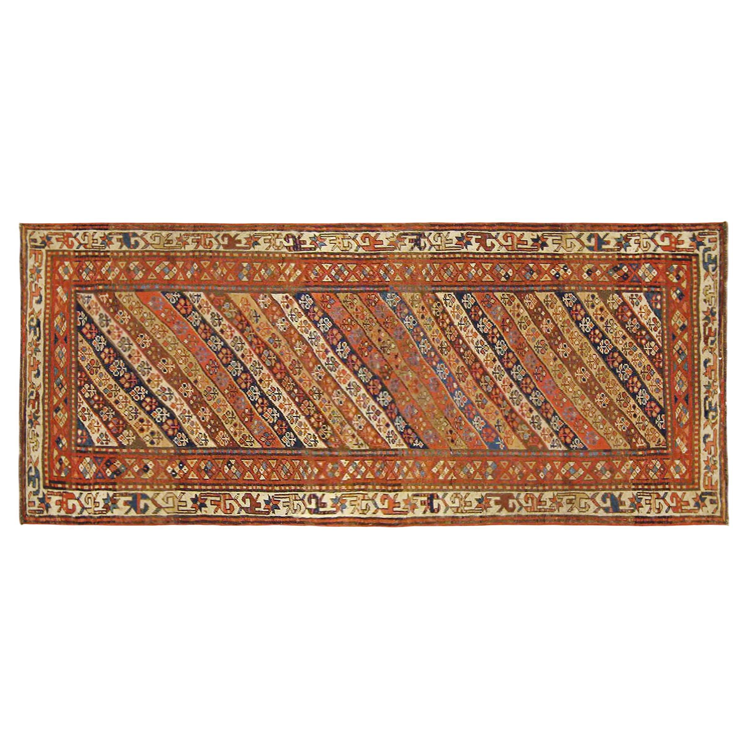 Antique Persian Kurd Rug, Runner Size, W/ Diagonal Stripes For Sale