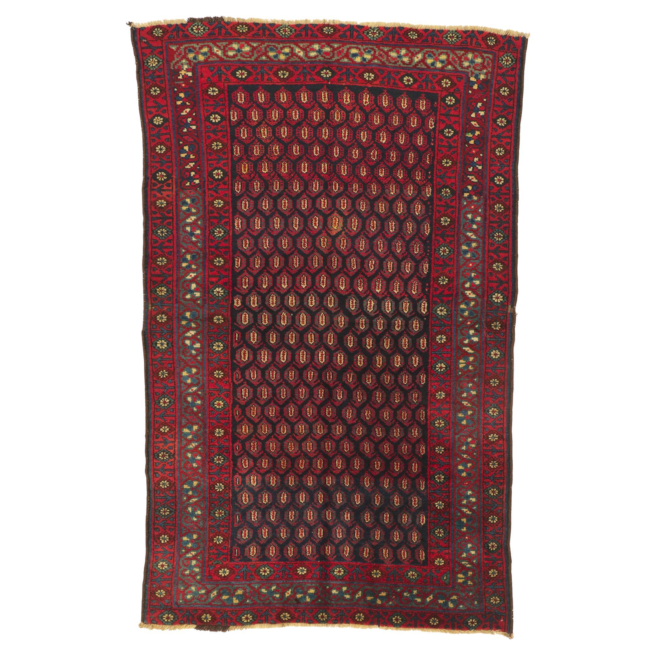 Ancien tapis persan Kurd avec motif Allover Boteh