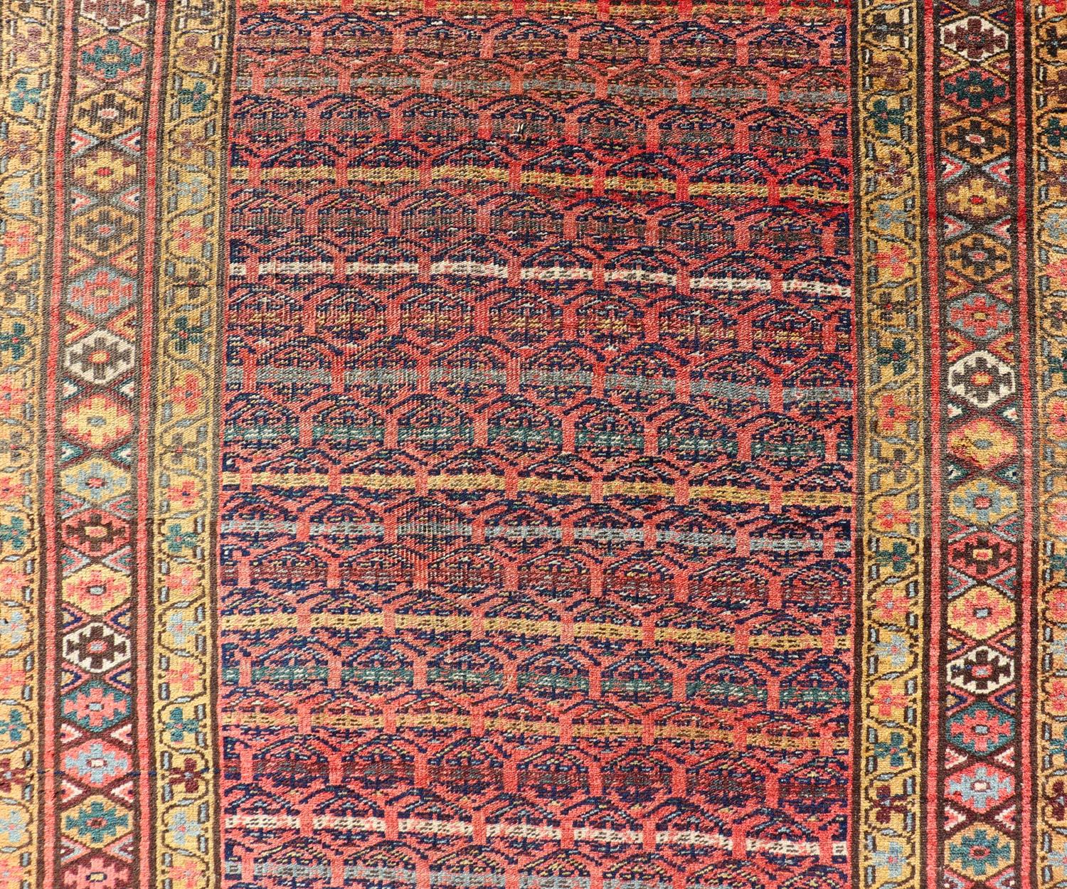 Antique Persian Kurdish Bidjar Gallery Rug with Repeating Paisley Design For Sale 4
