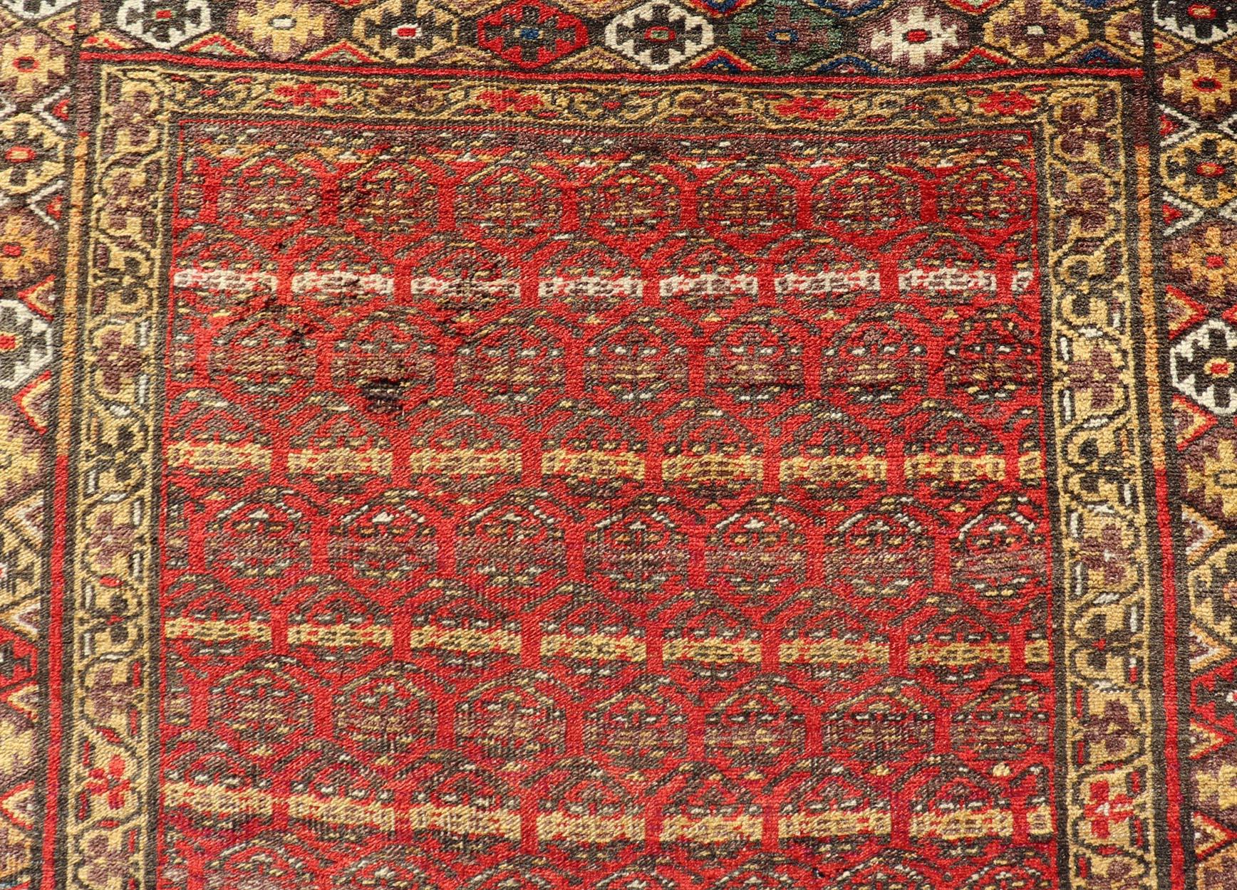 Antique Persian Kurdish Bidjar Gallery Rug with Repeating Paisley Design For Sale 5
