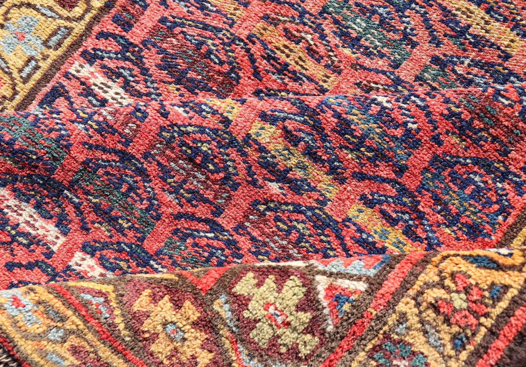 Laine Ancien tapis persan kurde Bidjar Gallery avec motif cachemire répétitif en vente