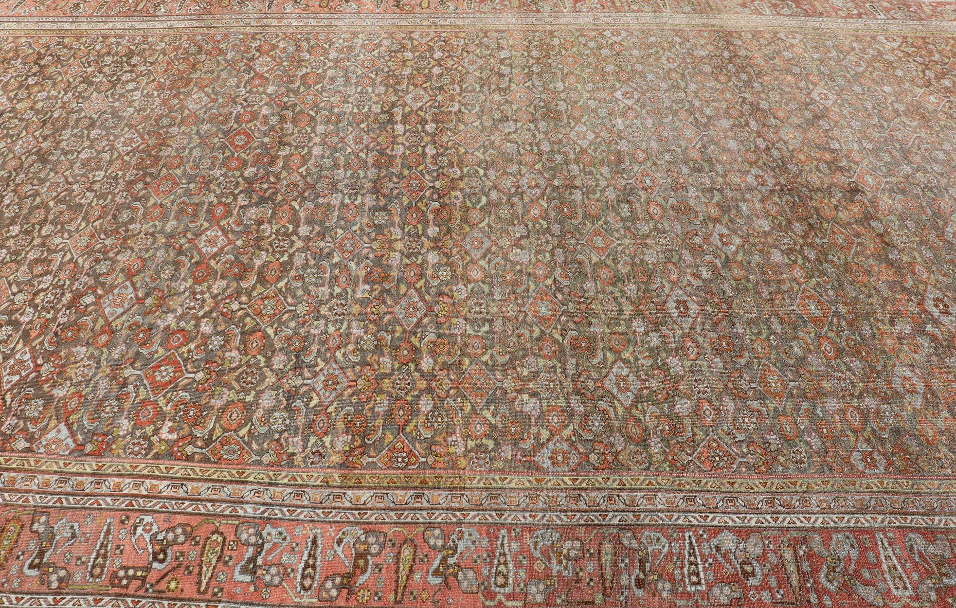 Antiker persischer kurdischer Bidjar-Teppich mit dichtem Herati-Muster 12'4 x 21'5 (Wolle) im Angebot