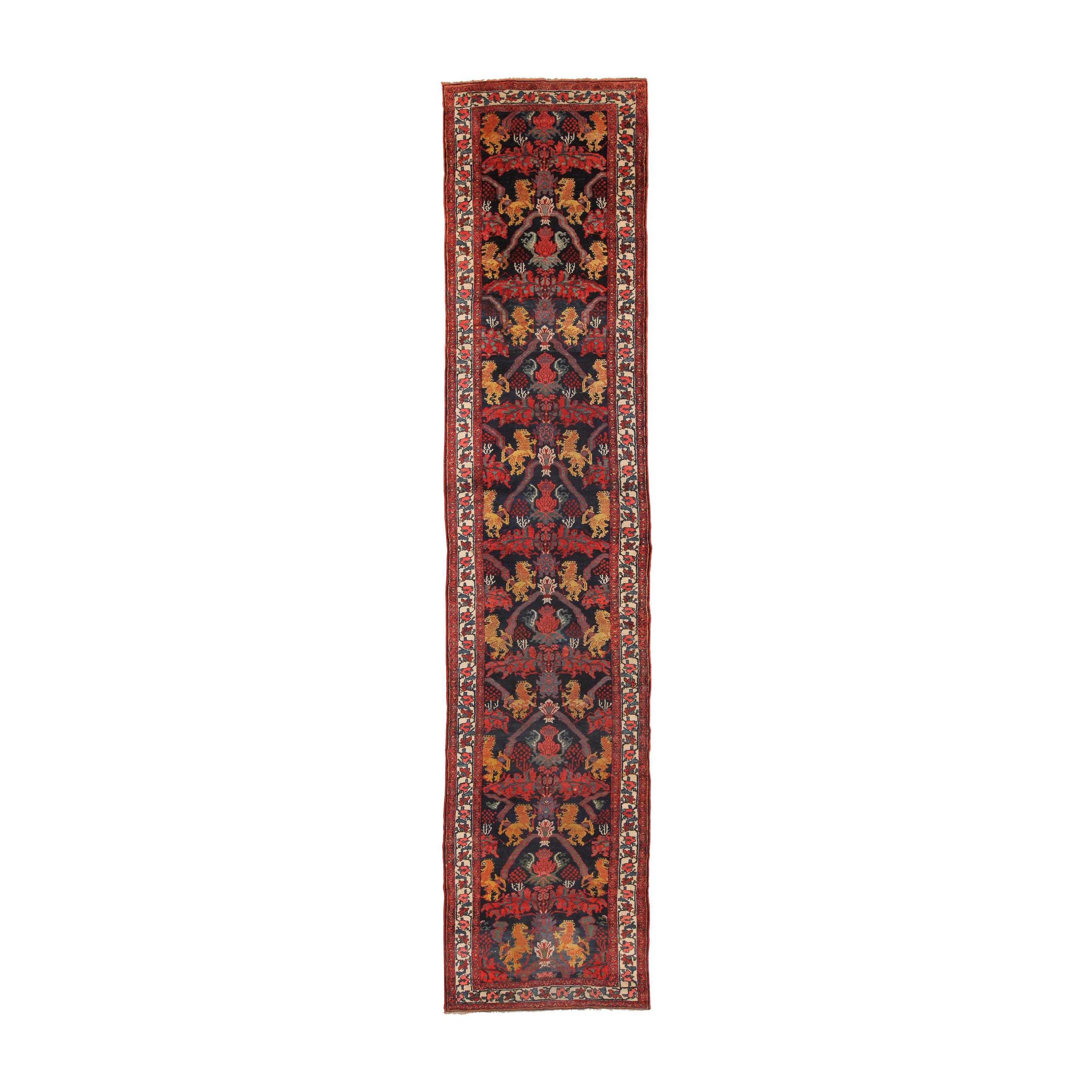 Antique Persian Kurdish Bidjar Runner Rug. Size: 3 ft 7 in x 16 ft 2 in