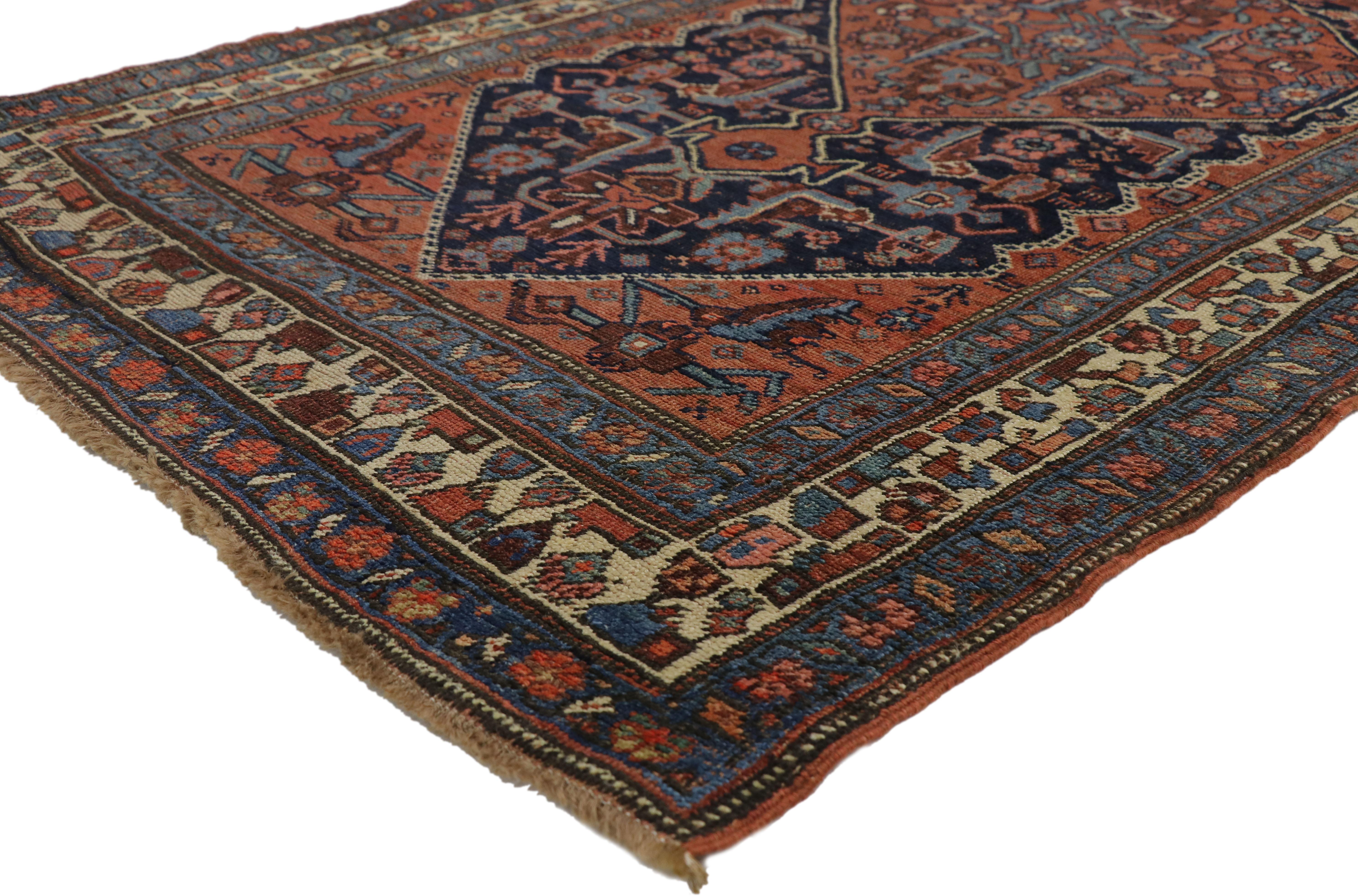 Hand-Knotted Antique Persian Kurdish Bidjar Runner with Rustic Luxe Art Deco Style For Sale