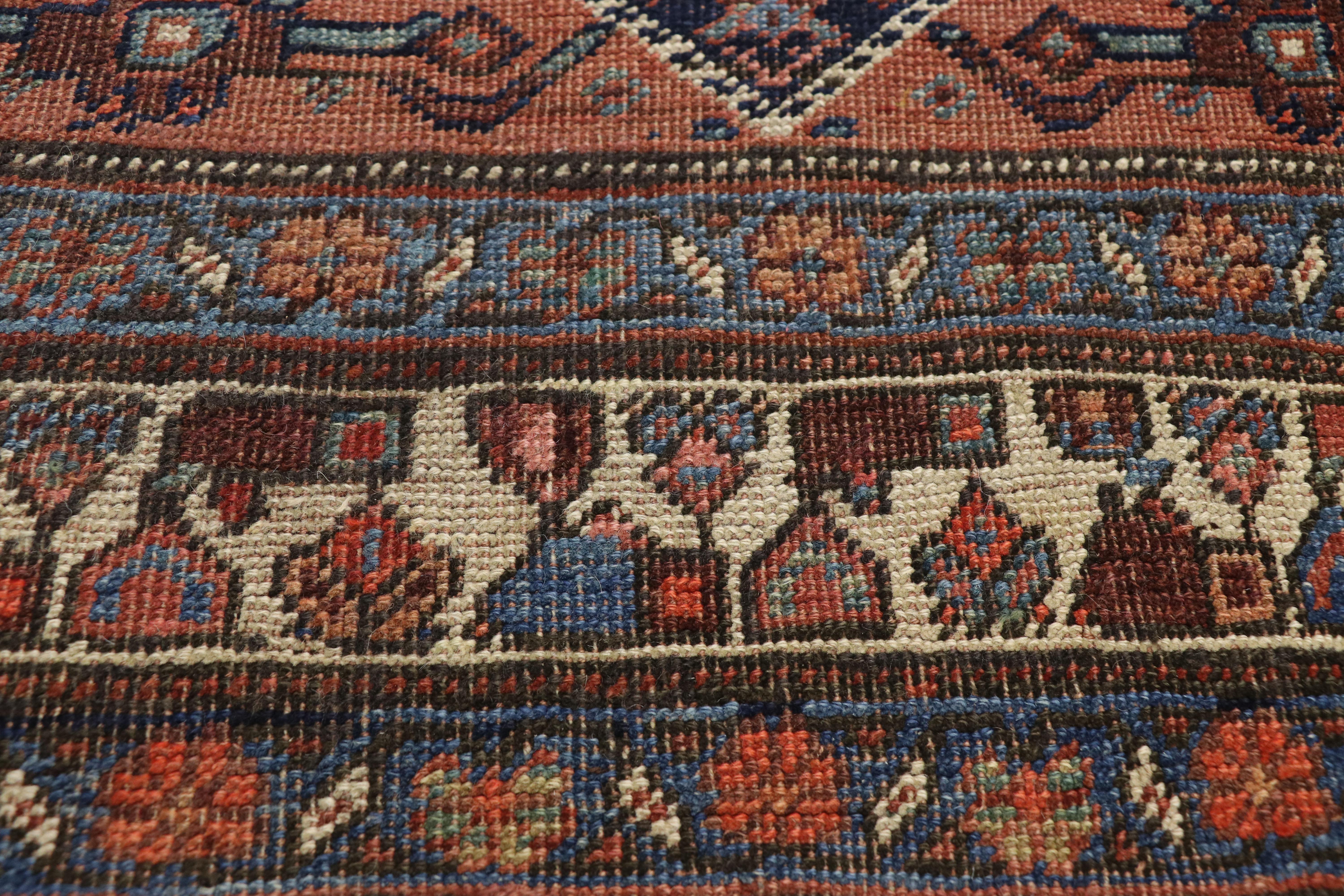 Wool Antique Persian Kurdish Bidjar Runner with Rustic Luxe Art Deco Style For Sale
