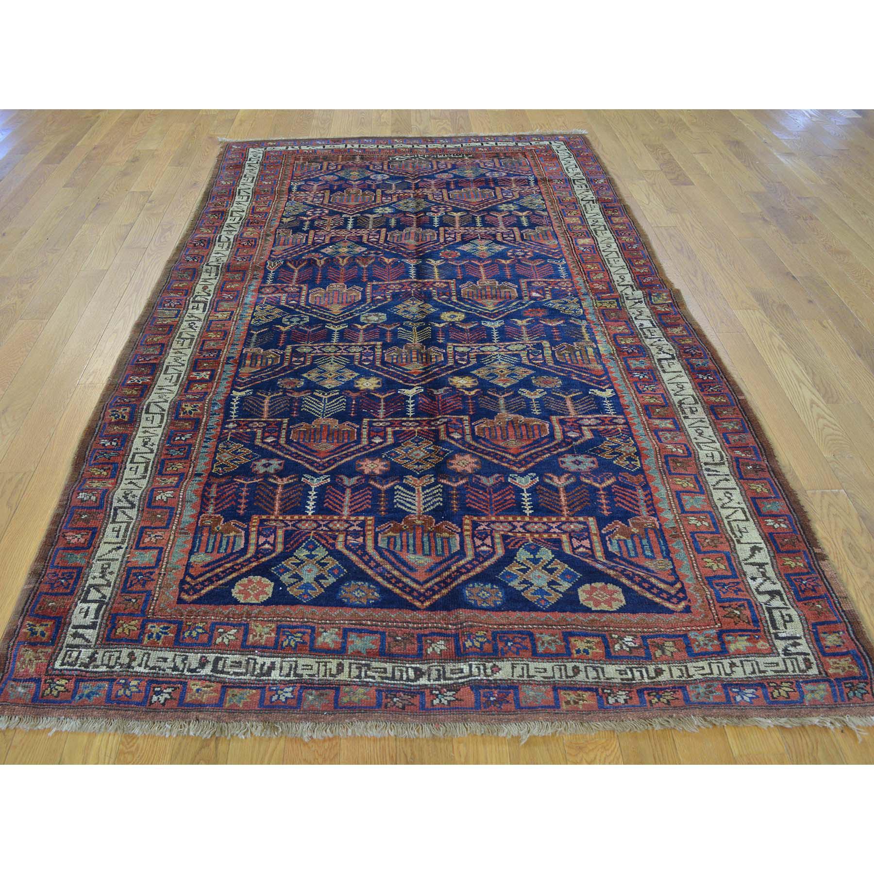 Antique Persian Kurdish Bijar Exc Cond hand knotted wide runner rug. Measures: 4'9