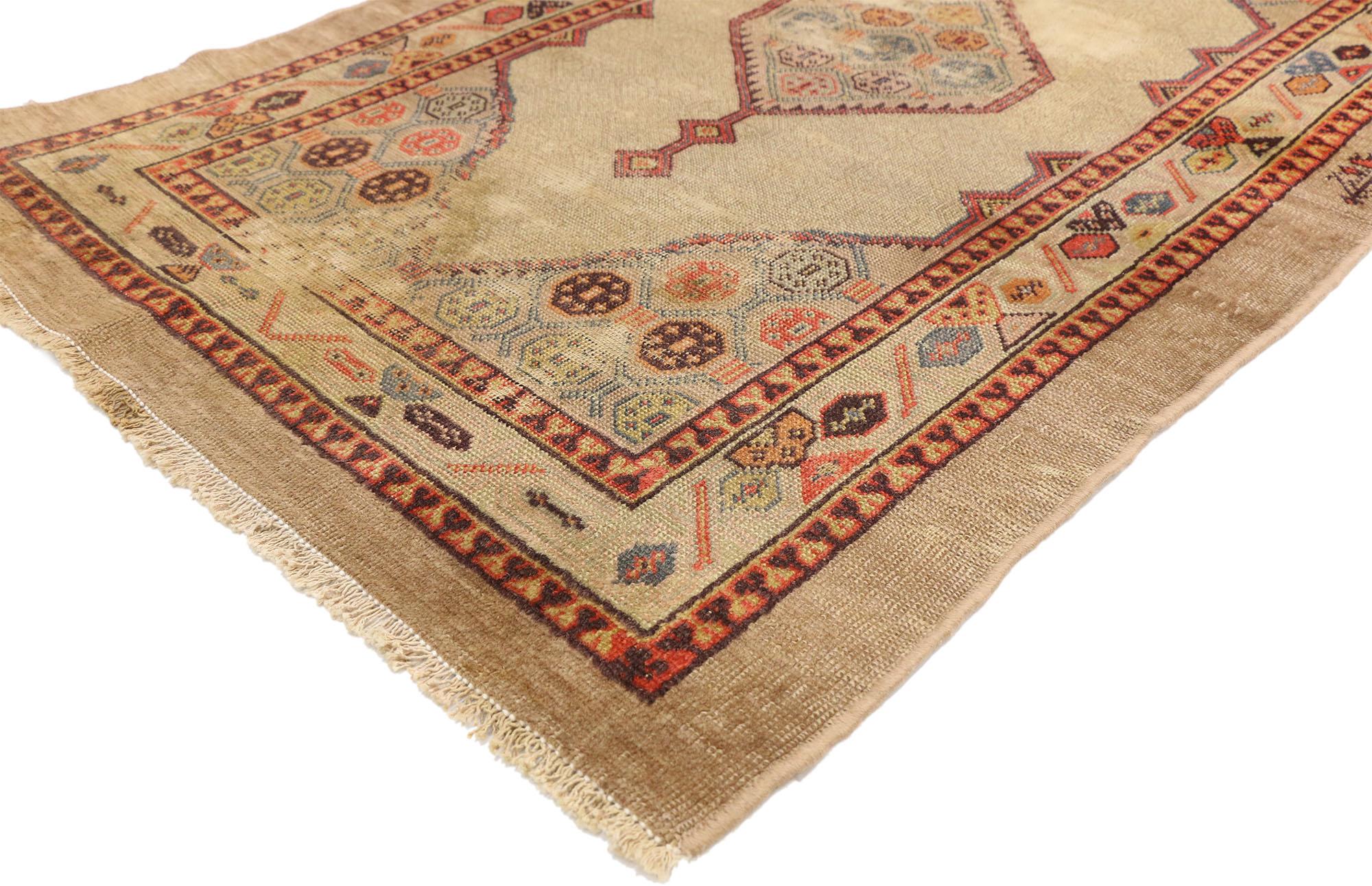 72857 Distressed Antique-Worn Persian Kurdish Rug, 03'04 x 05'07. Originating from Kurdish regions primarily in Iran, but also found in parts of Iraq, Turkey, and Syria, Persian Kurdish rugs are revered for their quality, craftsmanship, and