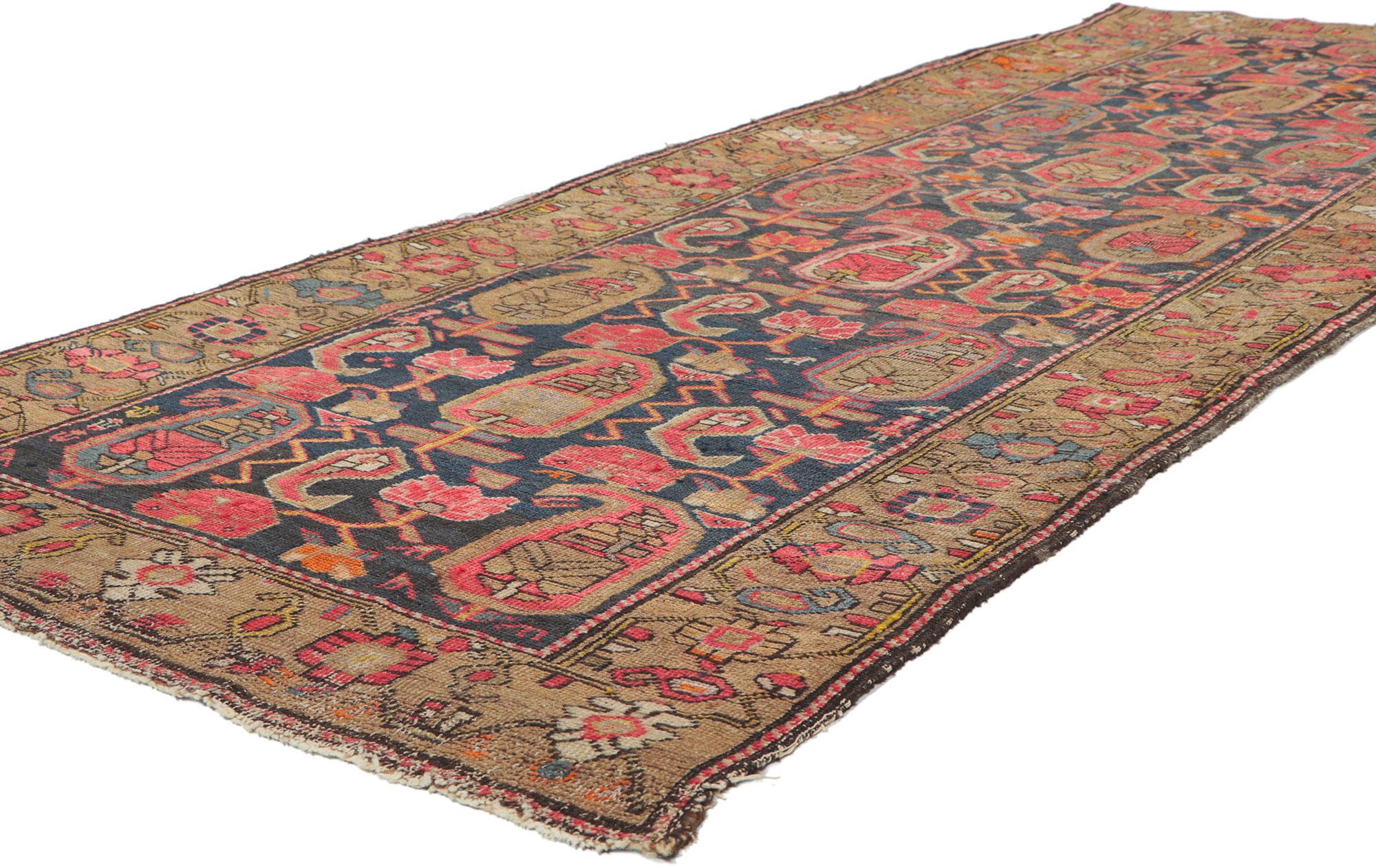 78319 Late 19th Century Antique Persian Kurdish Rug, 03'03 x 09'02. Step into a world where artistry meets the spirit of ancient traditions with this hand-knotted wool Late 19th Century antique Persian Kurdish rug runner. Woven with deep intention