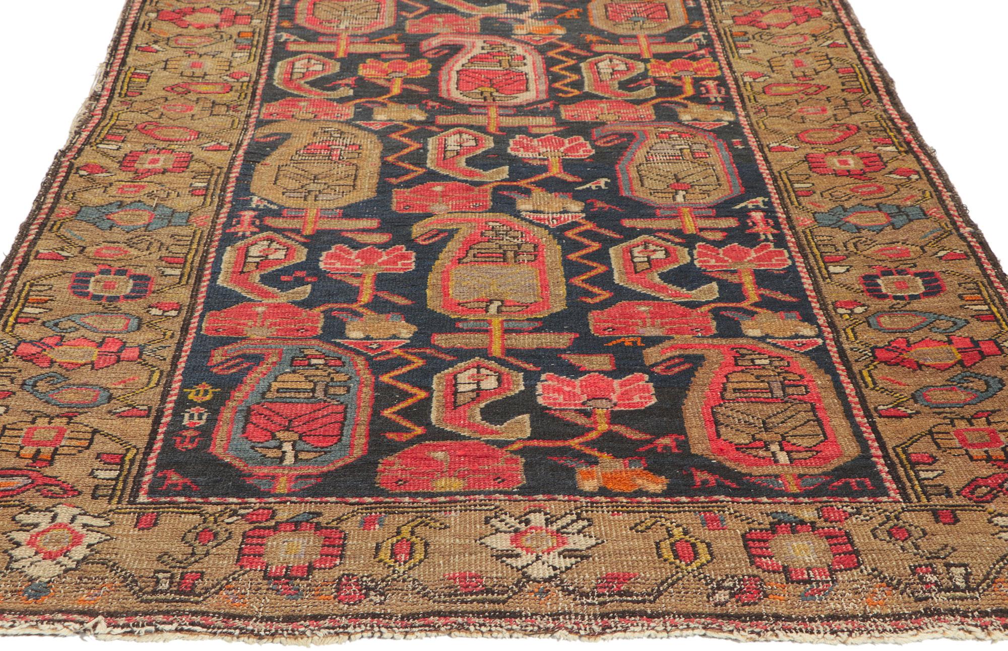Hand-Knotted Late 19th Century Antique Persian Kurdish Carpet with Traditional Style For Sale