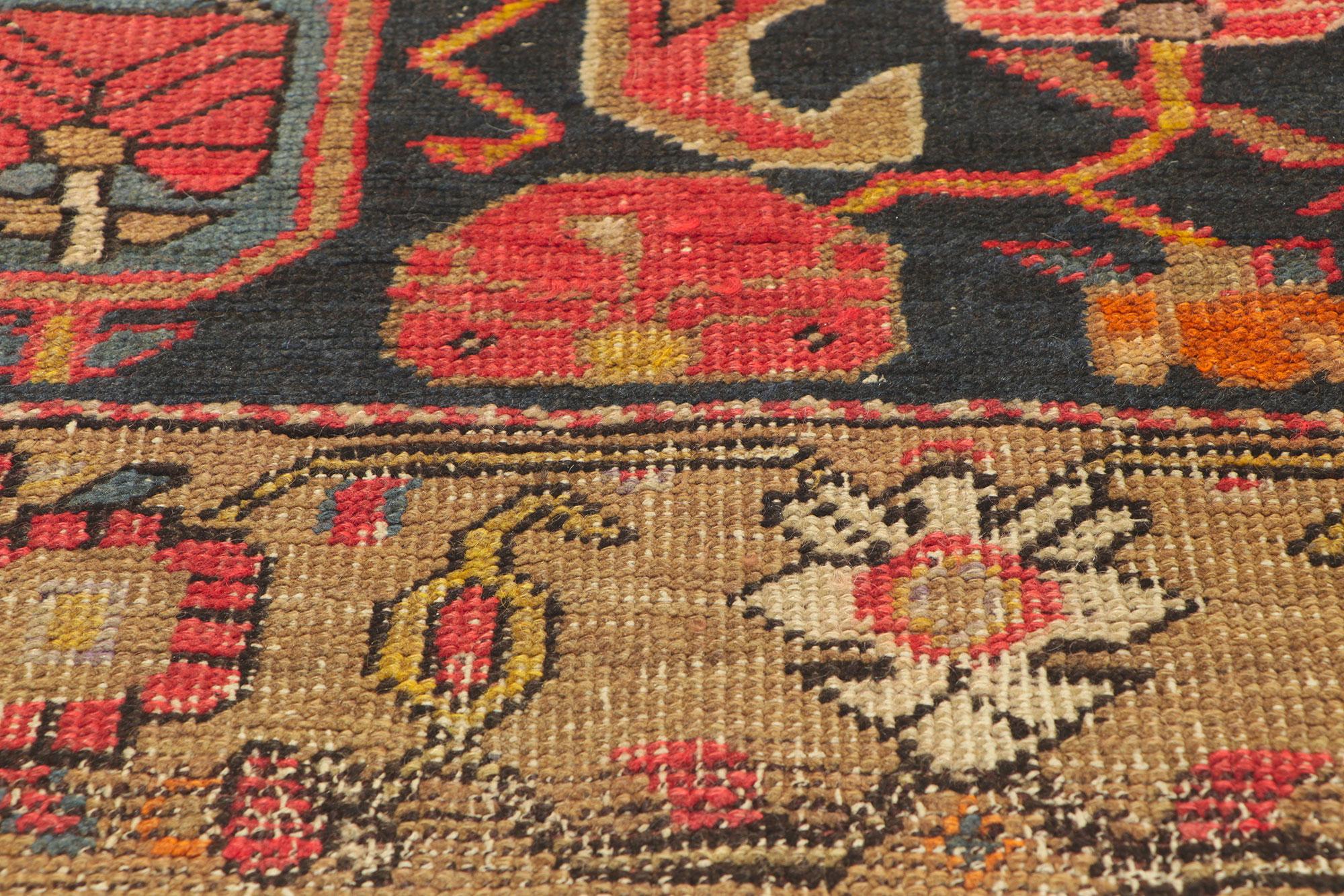 Late 19th Century Antique Persian Kurdish Carpet with Traditional Style In Distressed Condition For Sale In Dallas, TX