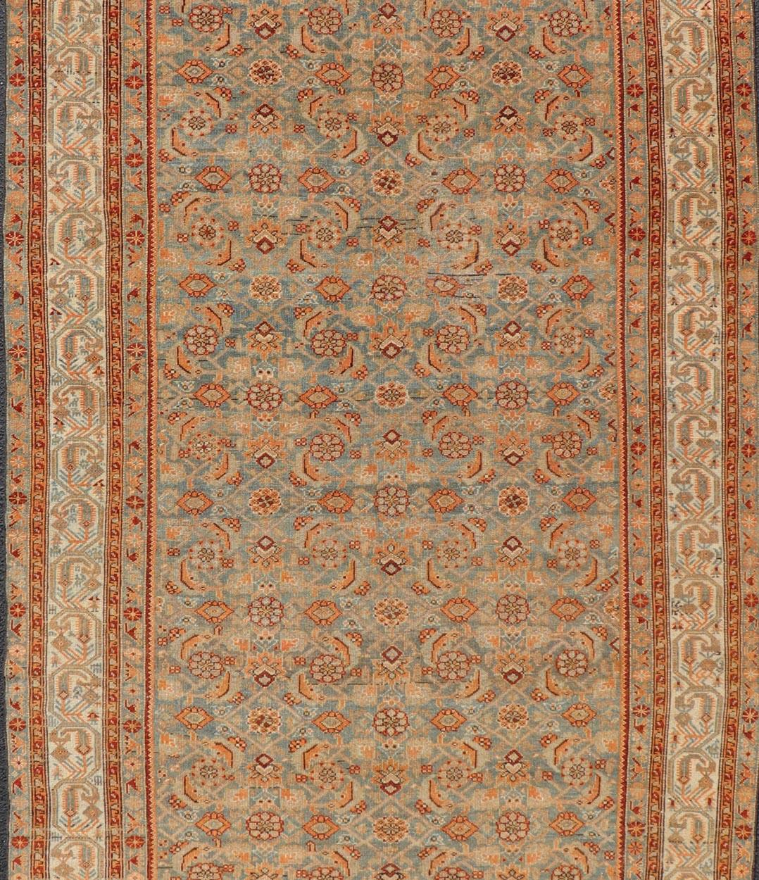 Malayer Antique Persian Kurdish Gallery Rug with All-Over Geometric Design For Sale