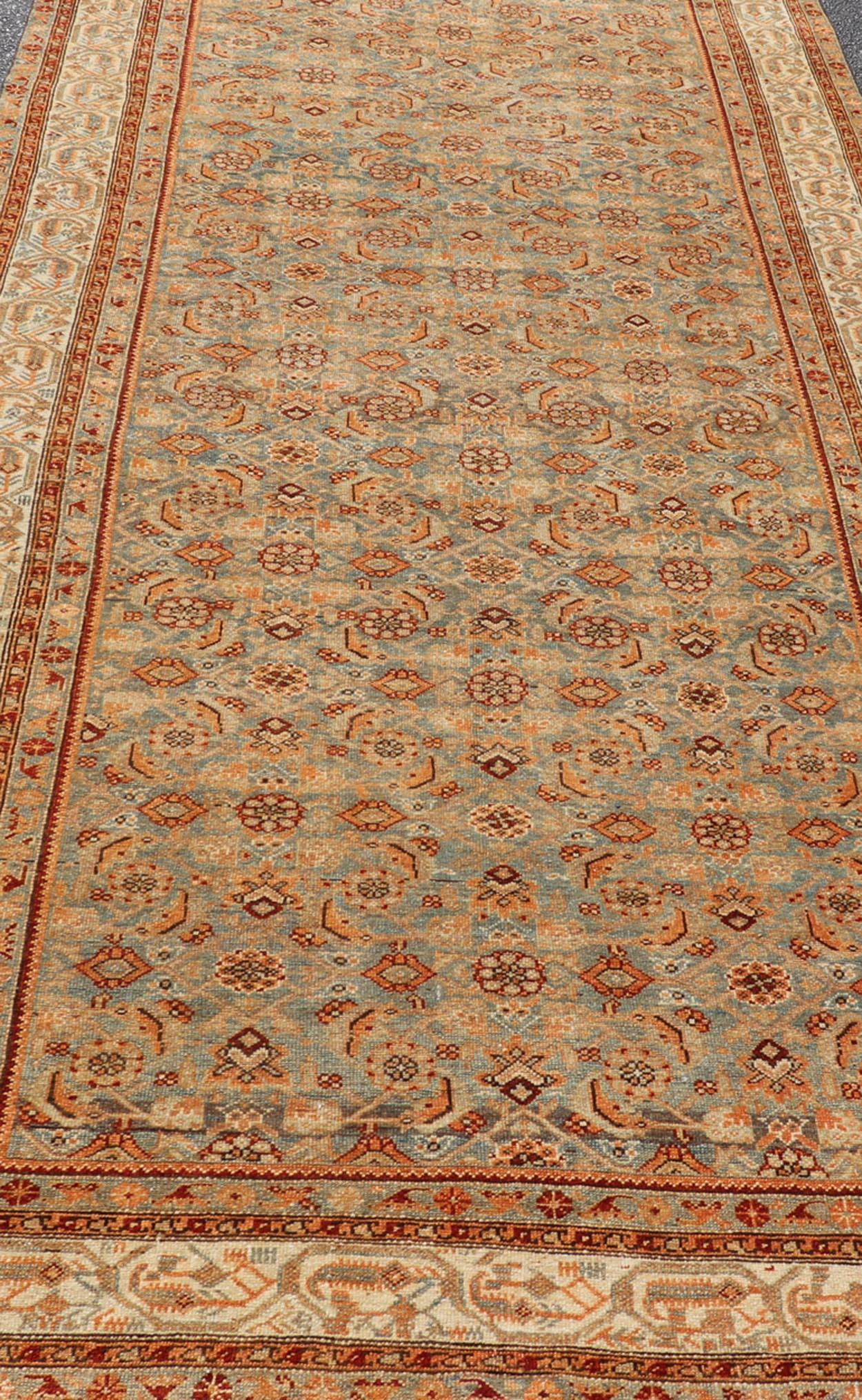 Antique Persian Kurdish Gallery Rug with All-Over Geometric Design In Good Condition For Sale In Atlanta, GA