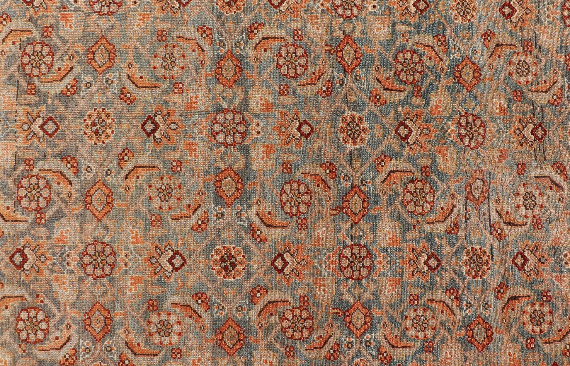 Wool Antique Persian Kurdish Gallery Rug with All-Over Geometric Design For Sale