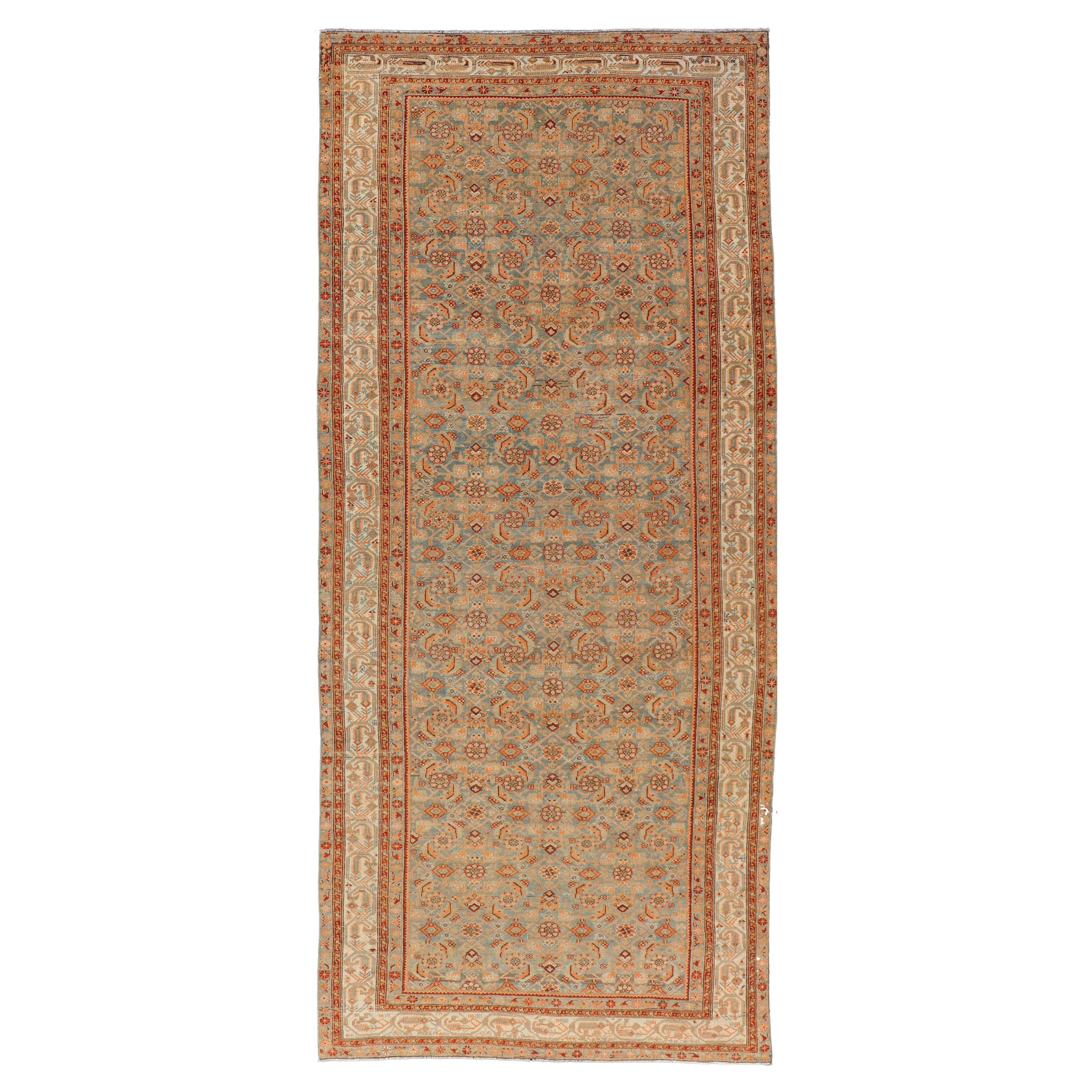 Antique Persian Kurdish Gallery Rug with All-Over Geometric Design For Sale