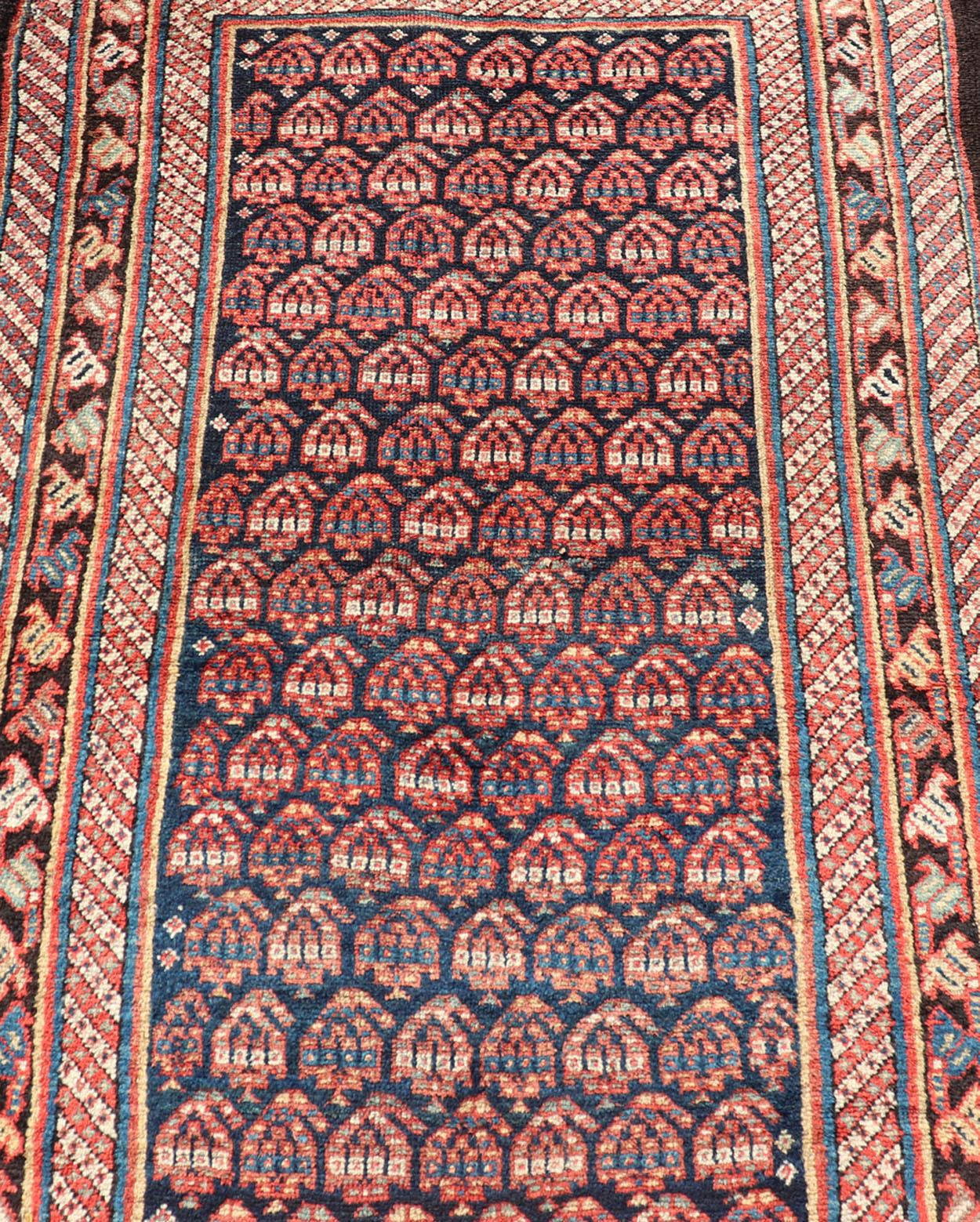Antique Persian Kurdish Gallery Rug with All-Over Sub-Geometric Design For Sale 3
