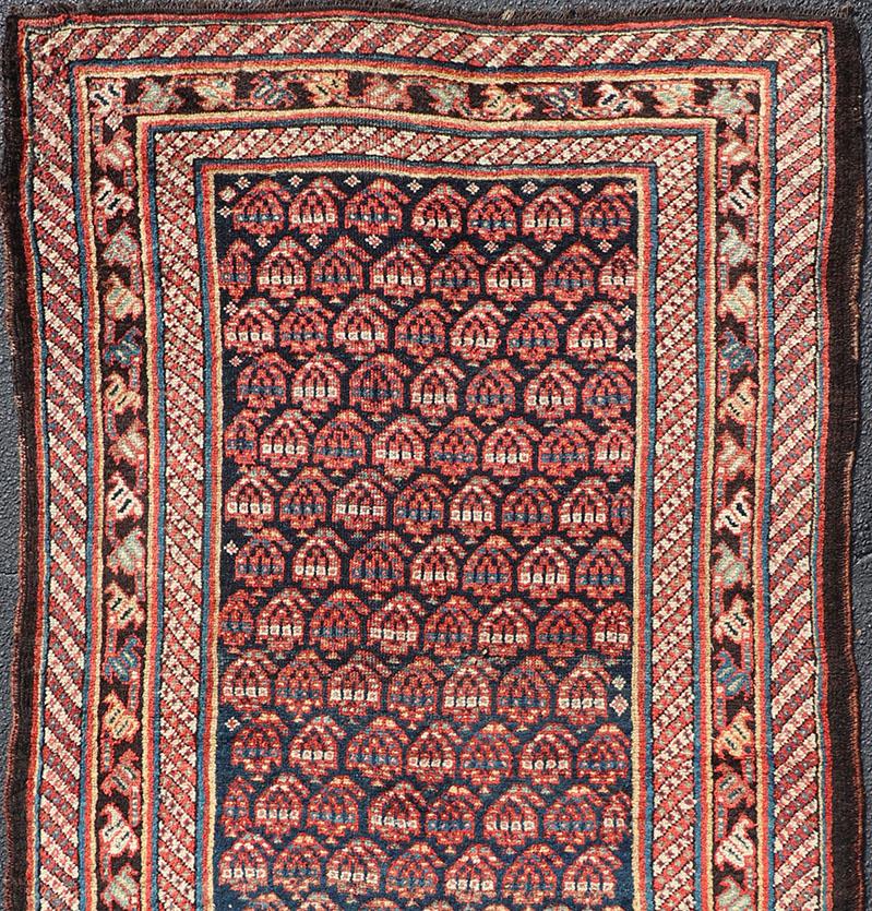 Antique Persian Kurdish Gallery Rug with All-Over Sub-Geometric Design For Sale 4