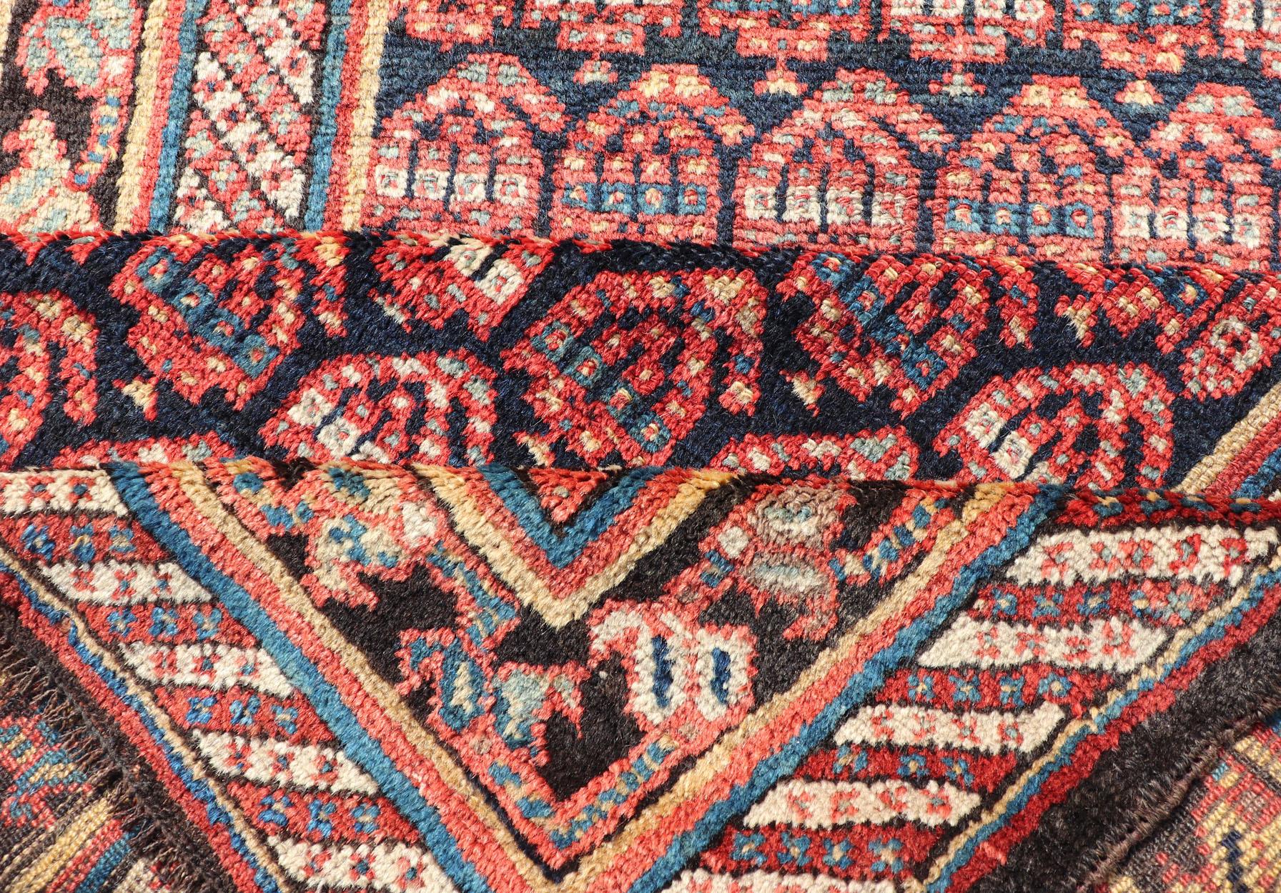 Antique Persian Kurdish Gallery Rug with All-Over Sub-Geometric Design For Sale 6