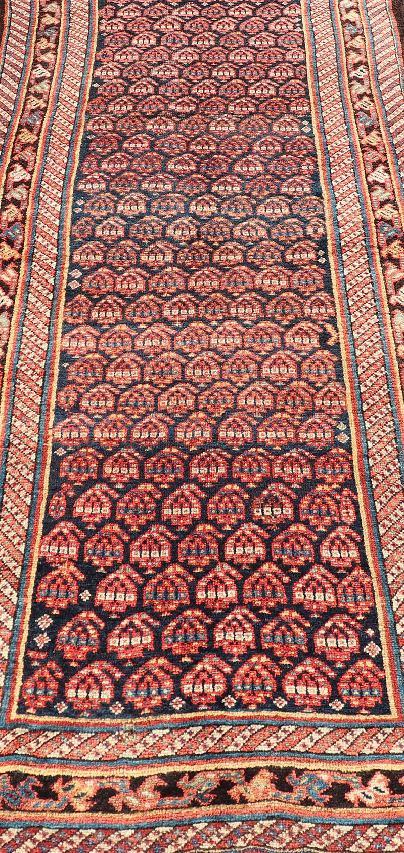 Malayer Antique Persian Kurdish Gallery Rug with All-Over Sub-Geometric Design For Sale