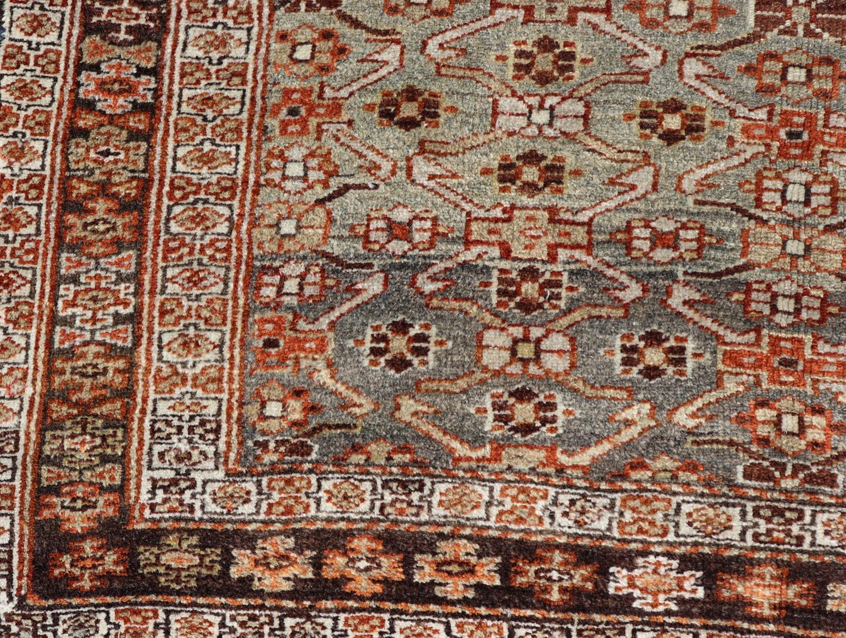 Antique Persian Kurdish Gallery Rug with Allover Geometric Design 5'1 x 10'6 Malayer en venta