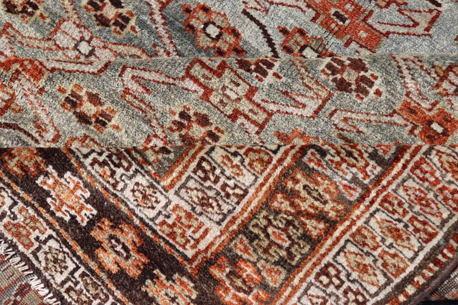 Antique Persian Kurdish Gallery Rug with Allover Geometric Design 5'1 x 10'6 Lana en venta