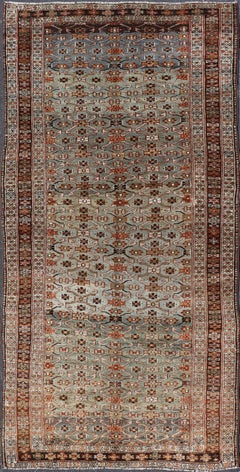 Antique Persian Kurdish Gallery Rug with Allover Geometric Design 5'1 x 10'6