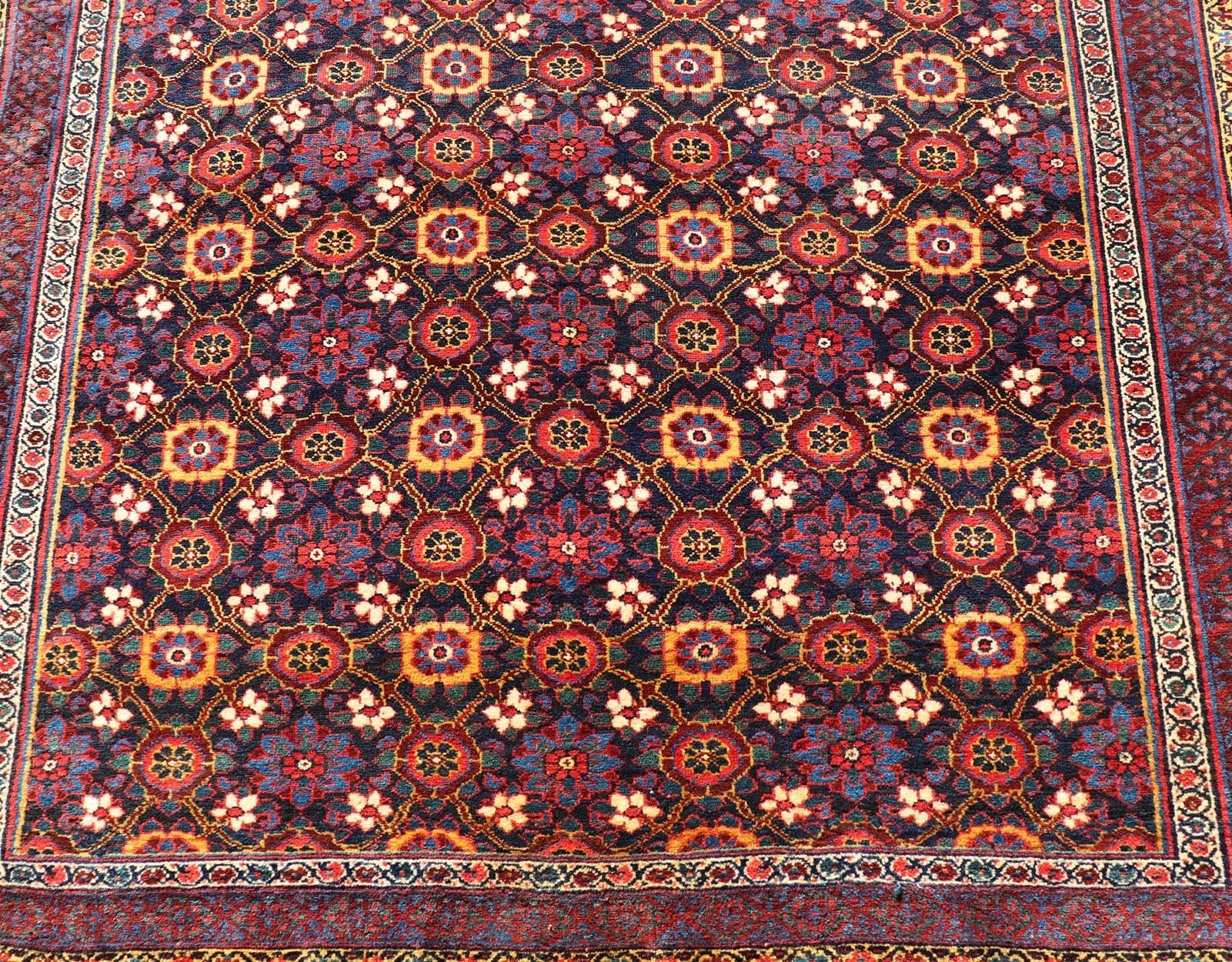 Antiker persisch-kurdischer Gallery-Teppich mit kompliziertem Blumenmuster 6'5 x 12'5 im Angebot 5