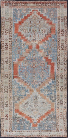 Antique Persian Kurdish Gallery Rug with Large Medallions in Soft Blue5
0 x 11
2