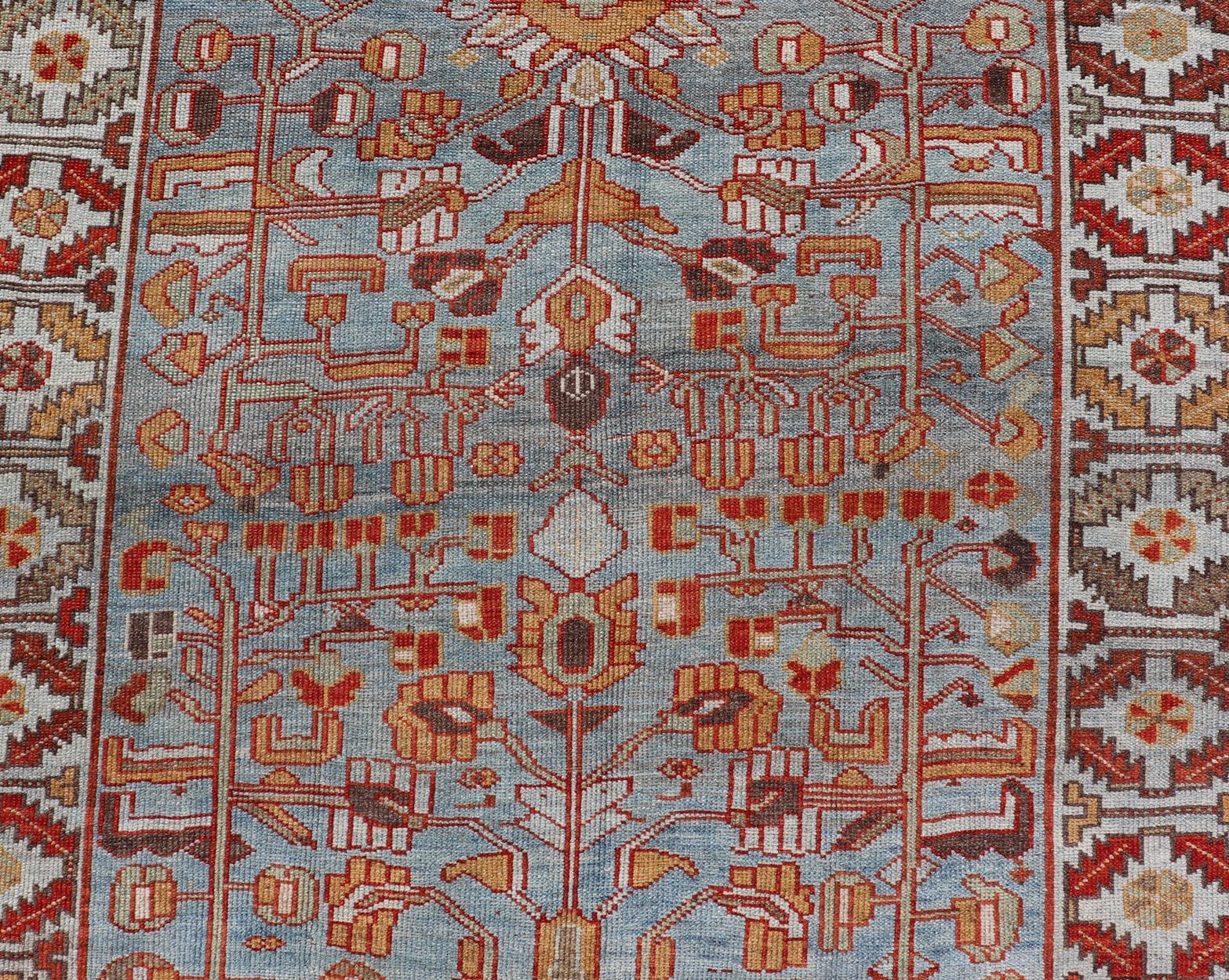 Antique Persian Kurdish Gallery Runner Rug in Wool with Tribal Medallion Design For Sale 5