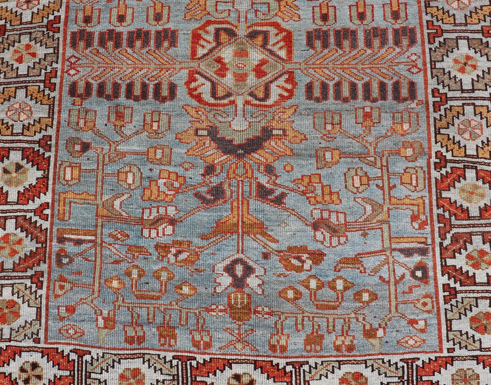 Malayer Antique Persian Kurdish Gallery Runner Rug in Wool with Tribal Medallion Design For Sale