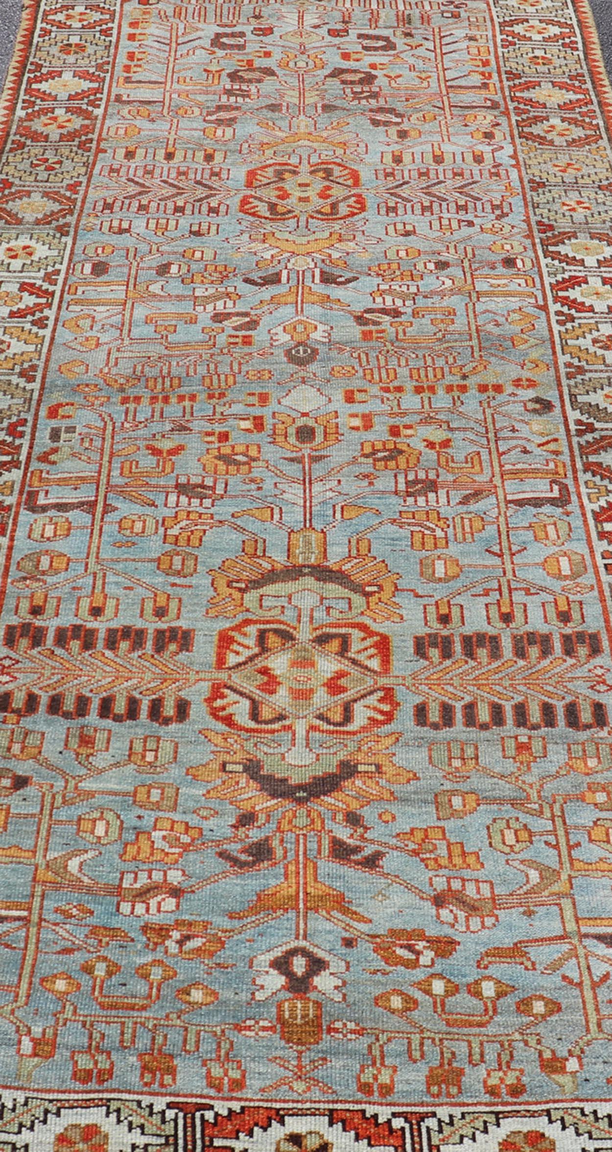 Antique Persian Kurdish Gallery Runner Rug in Wool with Tribal Medallion Design For Sale 3