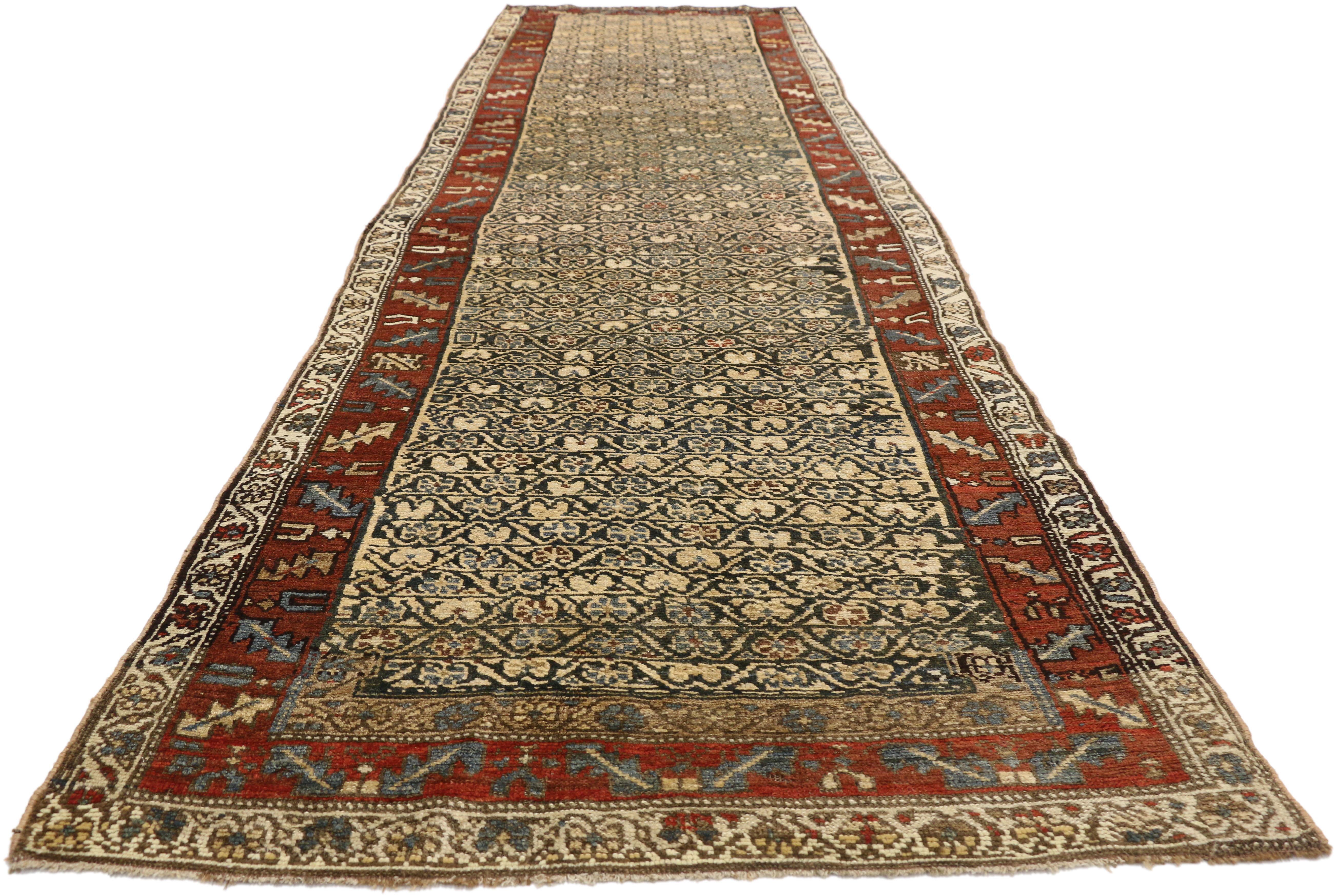 Malayer Antique Persian Kurdish Hallway Runner with Artisan Arts & Crafts Style For Sale