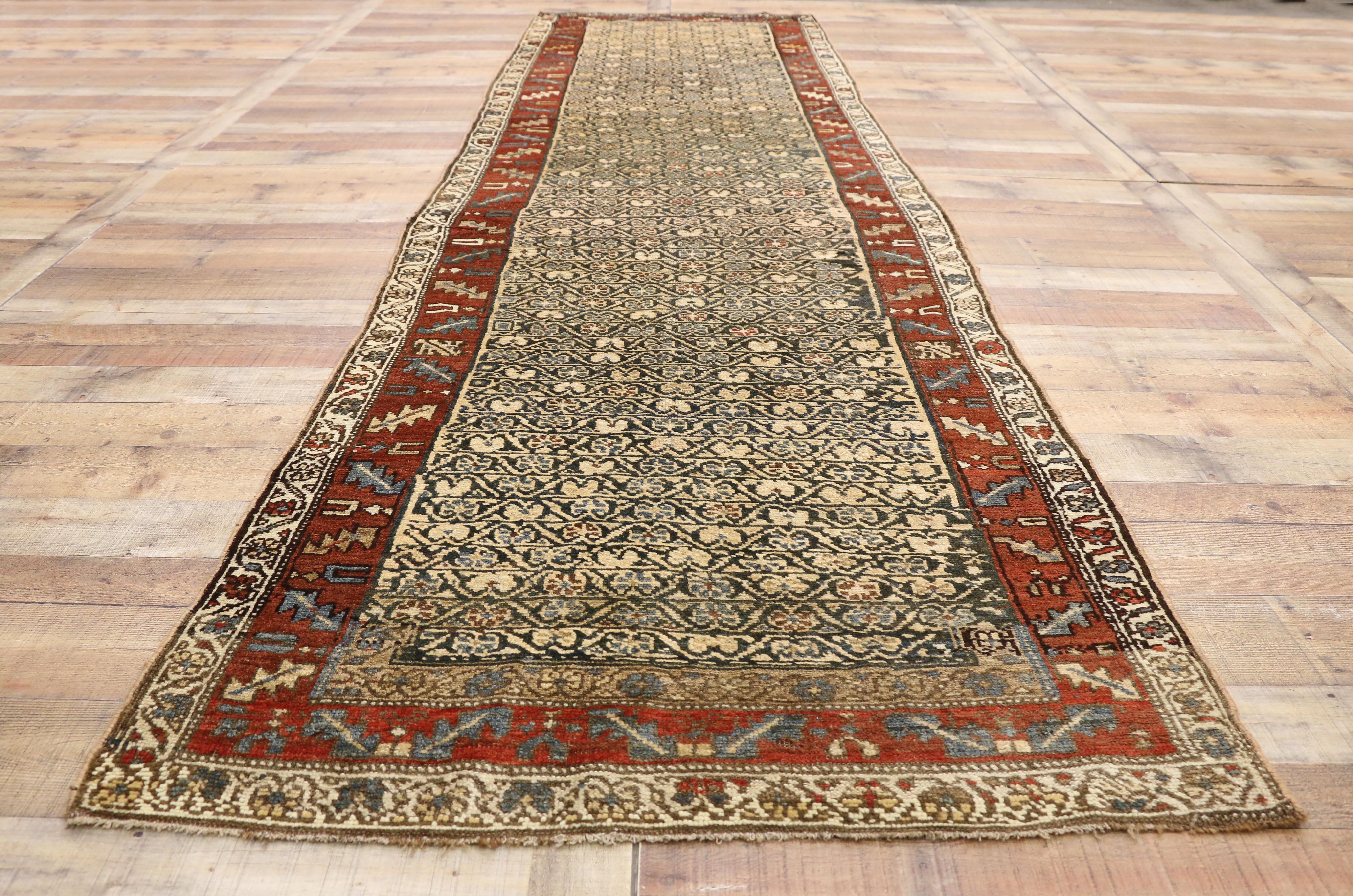 Wool Antique Persian Kurdish Hallway Runner with Artisan Arts & Crafts Style For Sale