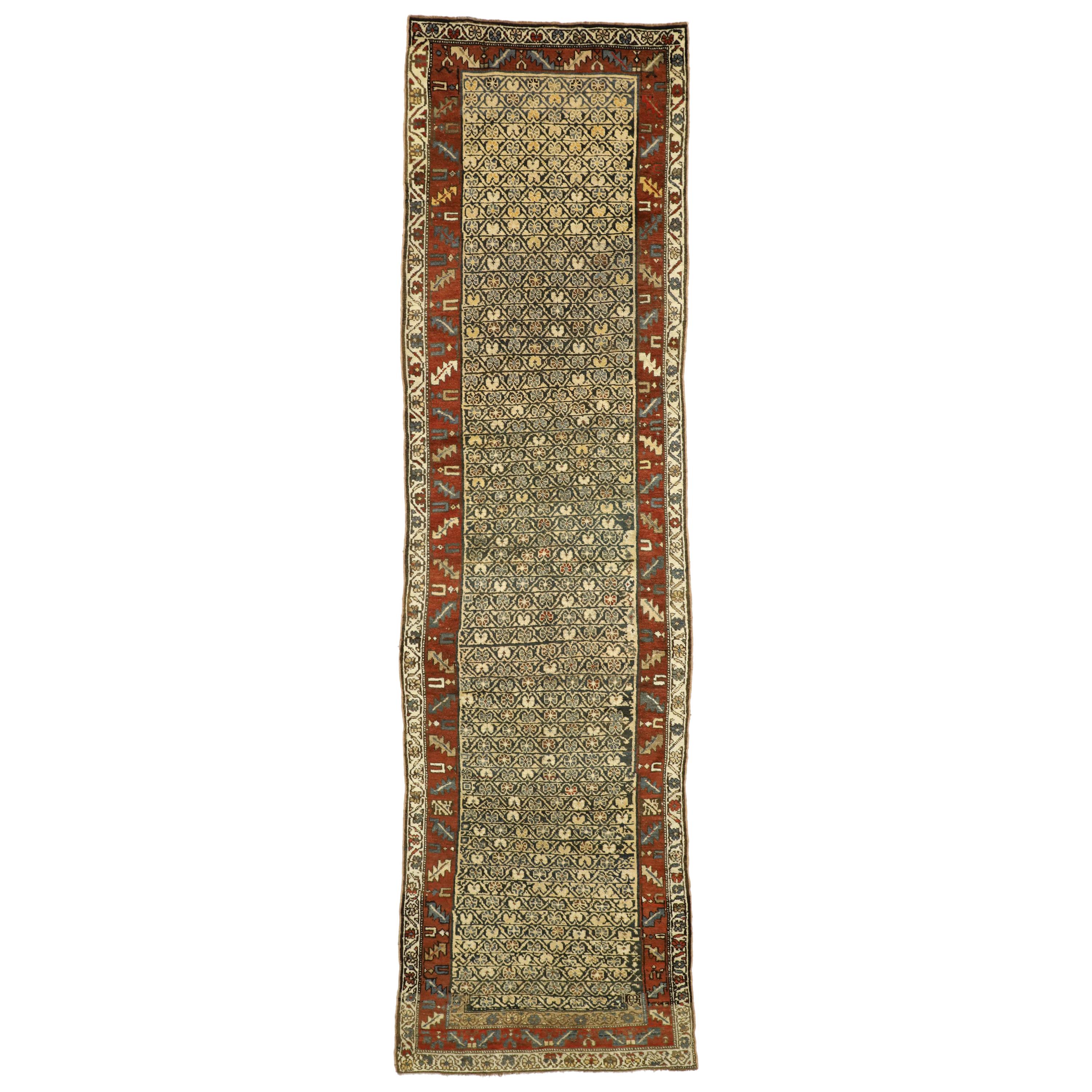 Antique Persian Kurdish Hallway Runner with Artisan Arts & Crafts Style For Sale