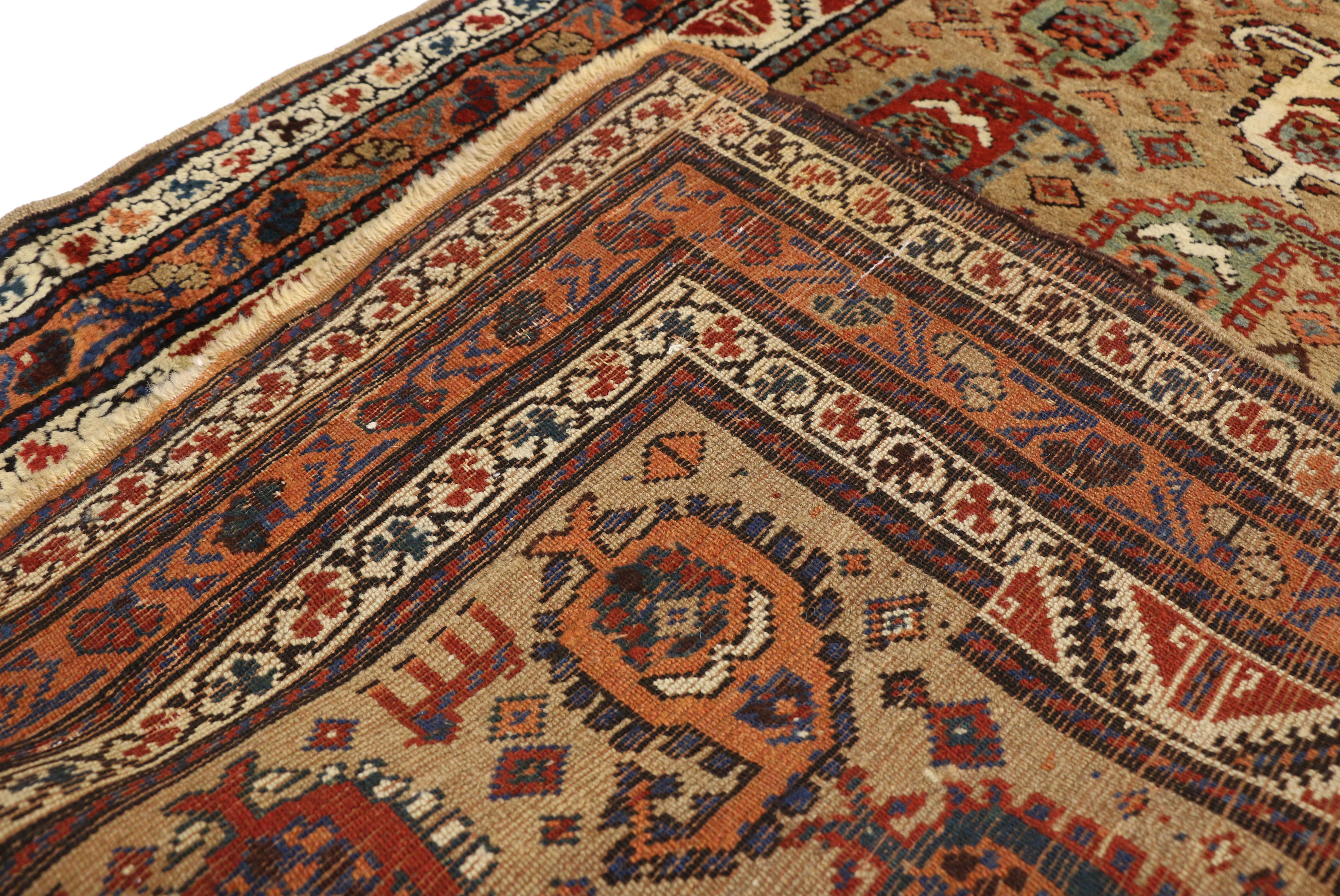 Tribal Antique Persian Kurdish Hallway Runner with Nomadic Mid-Century Modern Style For Sale