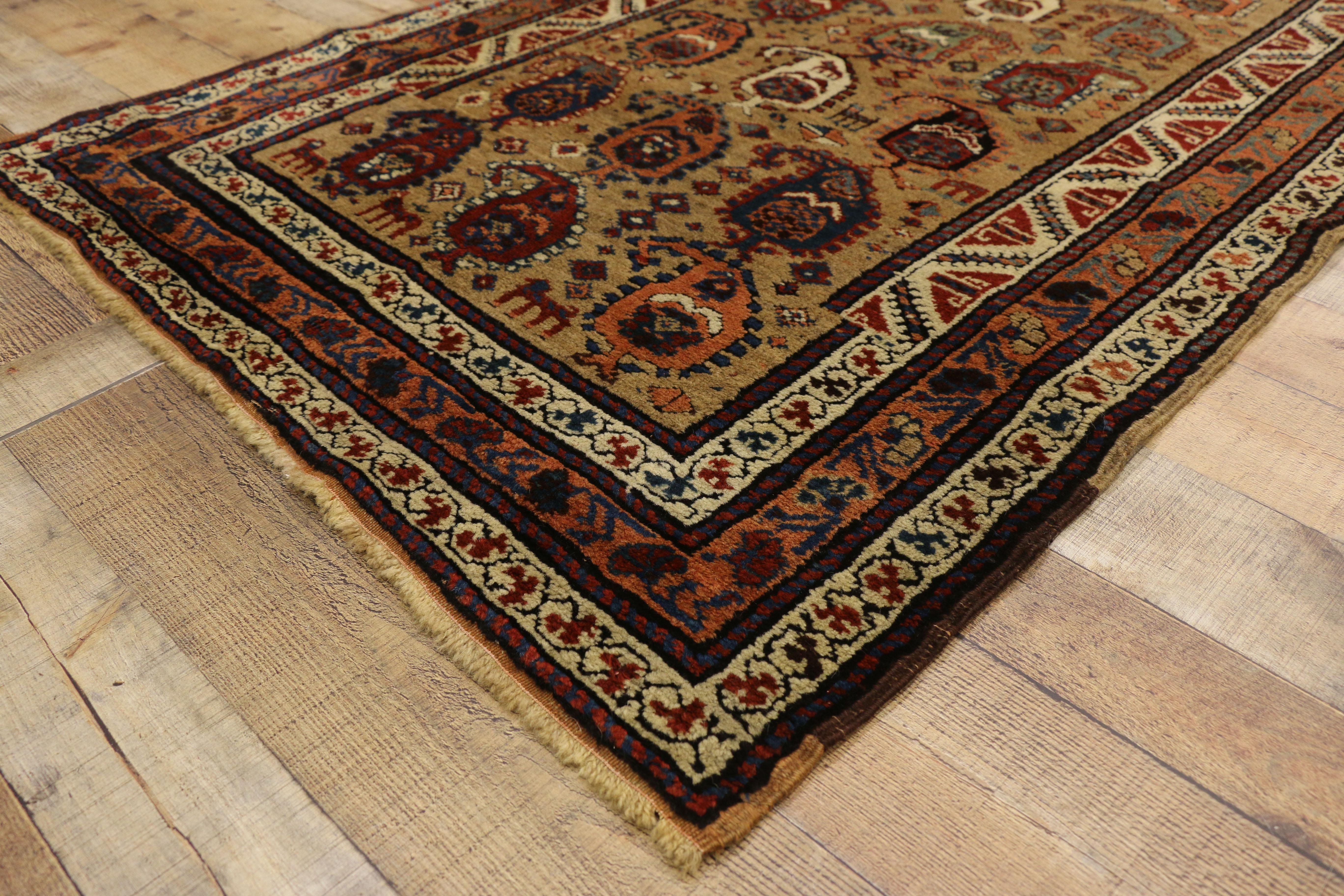 Hand-Knotted Antique Persian Kurdish Hallway Runner with Nomadic Mid-Century Modern Style For Sale