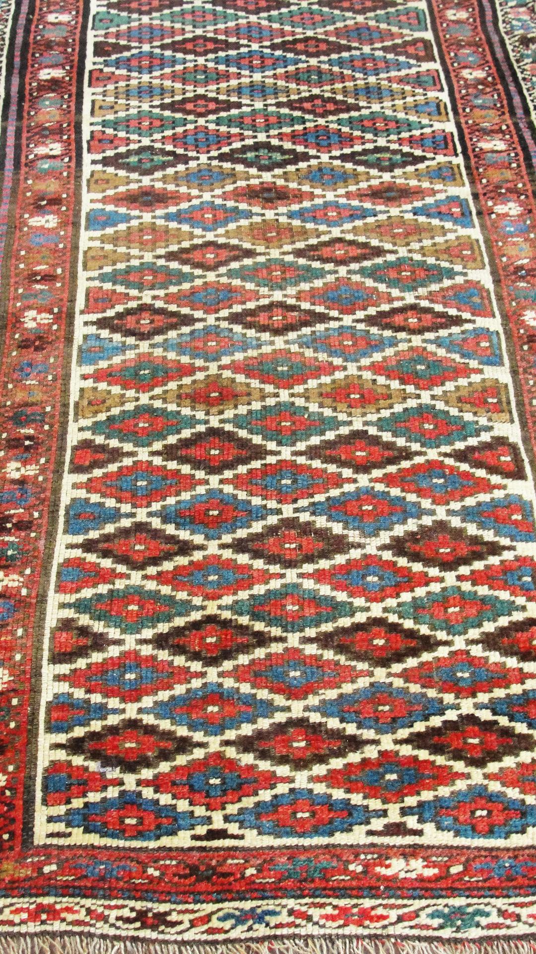 Hand-Knotted Antique Persian Kurdish Jaft Runner For Sale