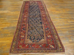 1930s Navy Tribal Paisley Antique Persian Kurdish Carpet 3'10"x12'2" Wool Runner