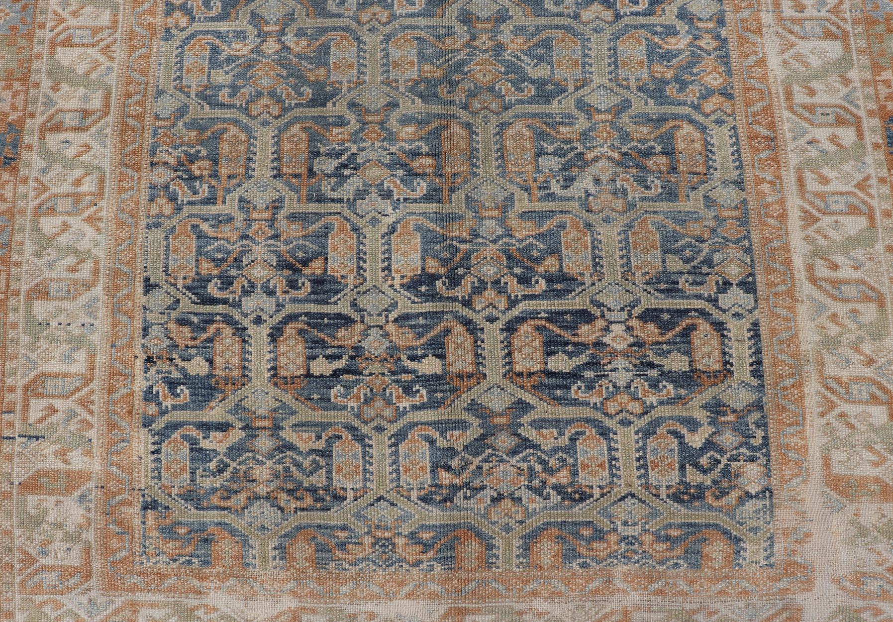 Measures: 4'5 x 7'7 
Antique Persian Kurdish Rug Featuring Ornate All-Over Geometric 4'5 x 7'7. 
Keivan Woven Arts/ rug/X23-1109, country of origin / type: Iran / Kurdish,  circa 1900.

This exquisite antique Persian Kurdish rug embodies the rich